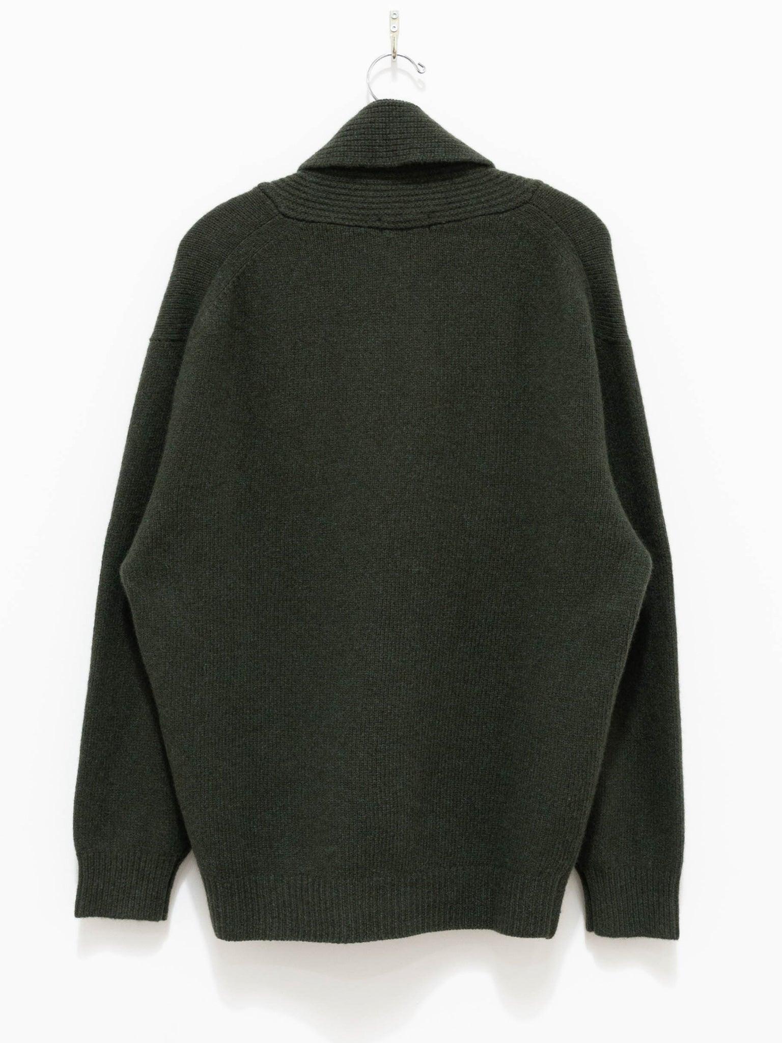 Namu Shop - Phlannel Felt Wool Shawl Collar Cardigan - Khaki Green