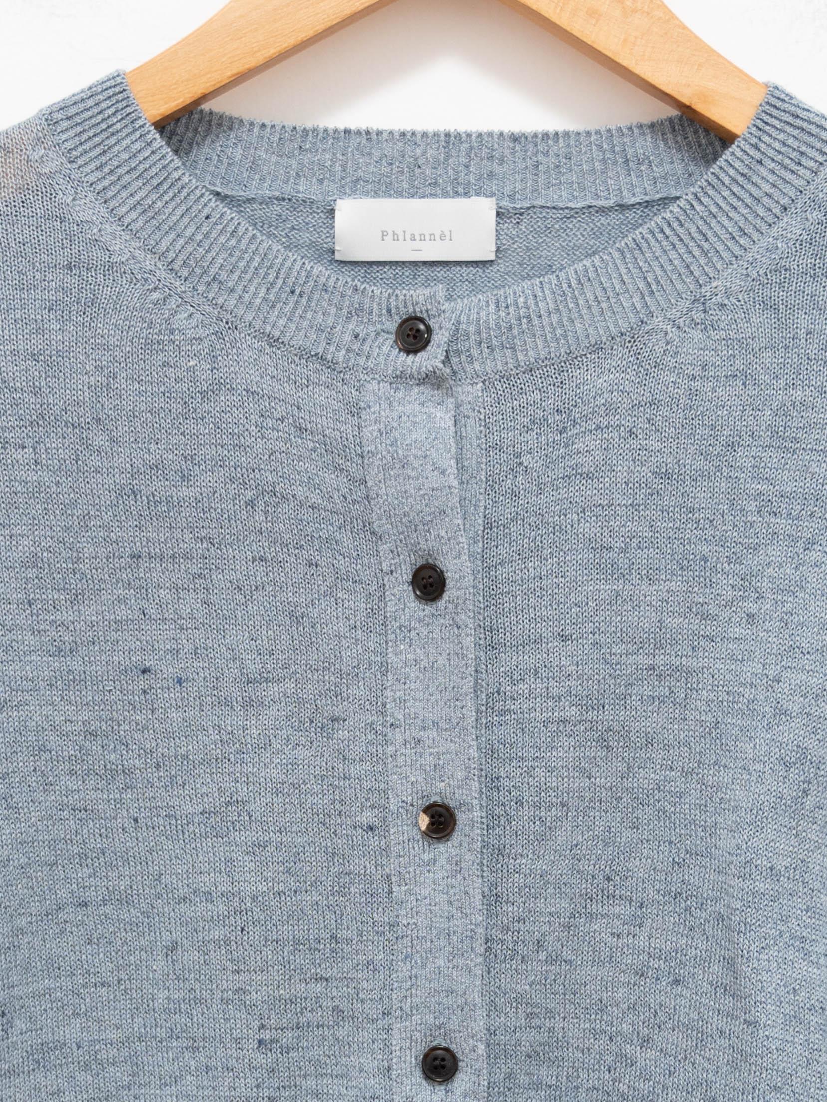 Namu Shop - Phlannel Linen Cotton Crewneck Cardigan - Blue