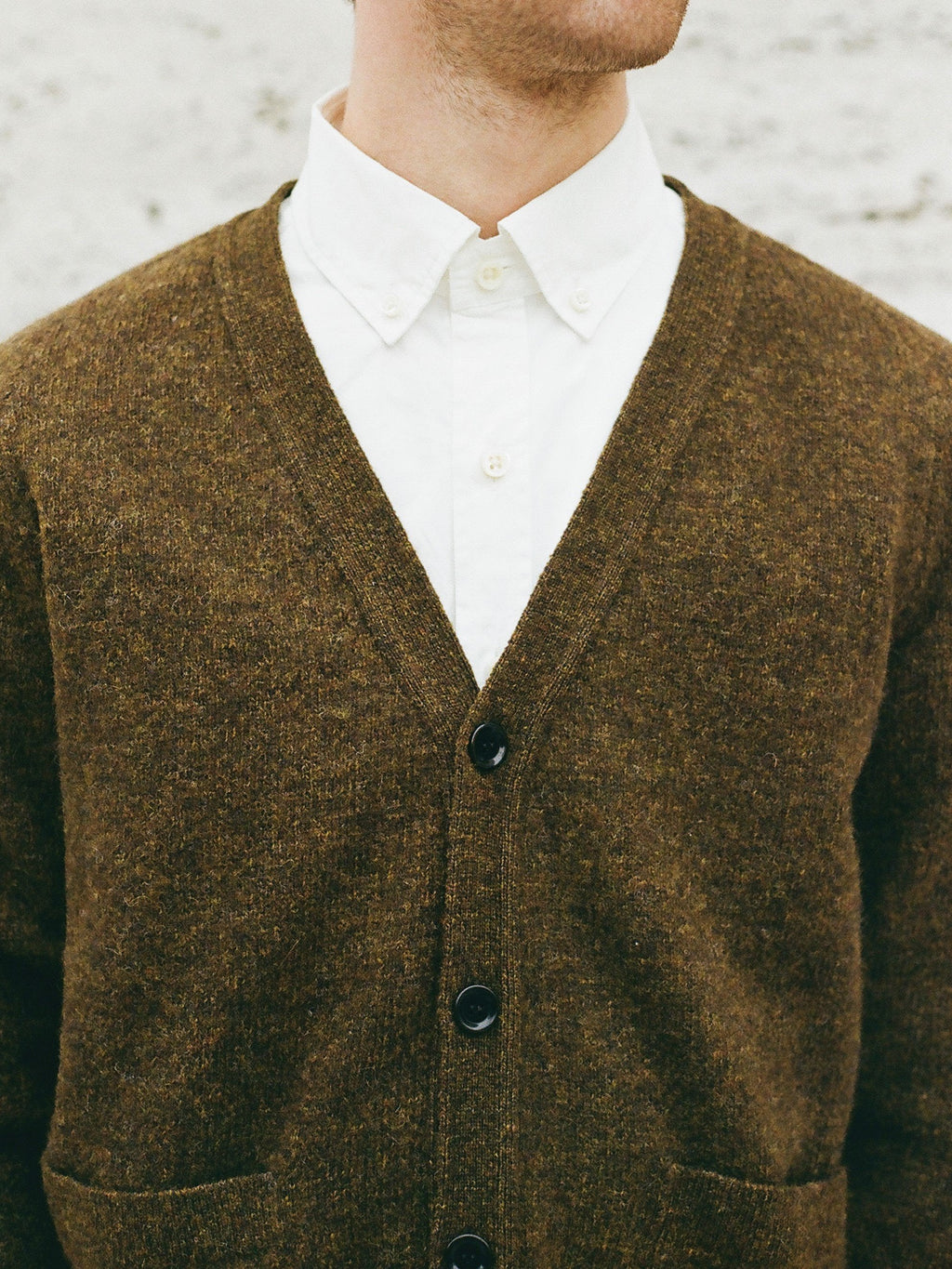 Namu Shop - Phlannel Shetland Wool V-neck Cardigan - Khaki (Men's)