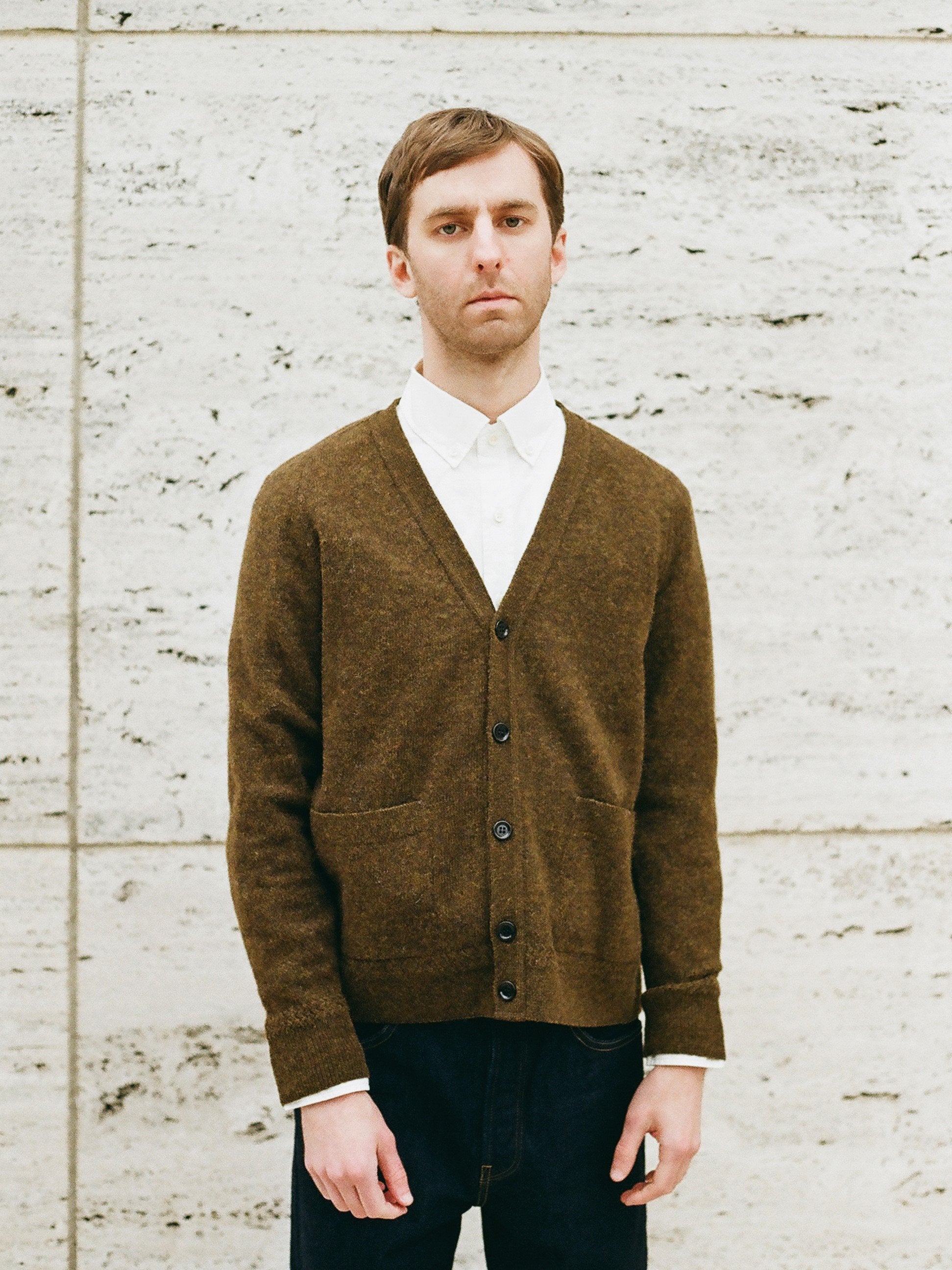 Namu Shop - Phlannel Shetland Wool V-neck Cardigan - Khaki (Men's)