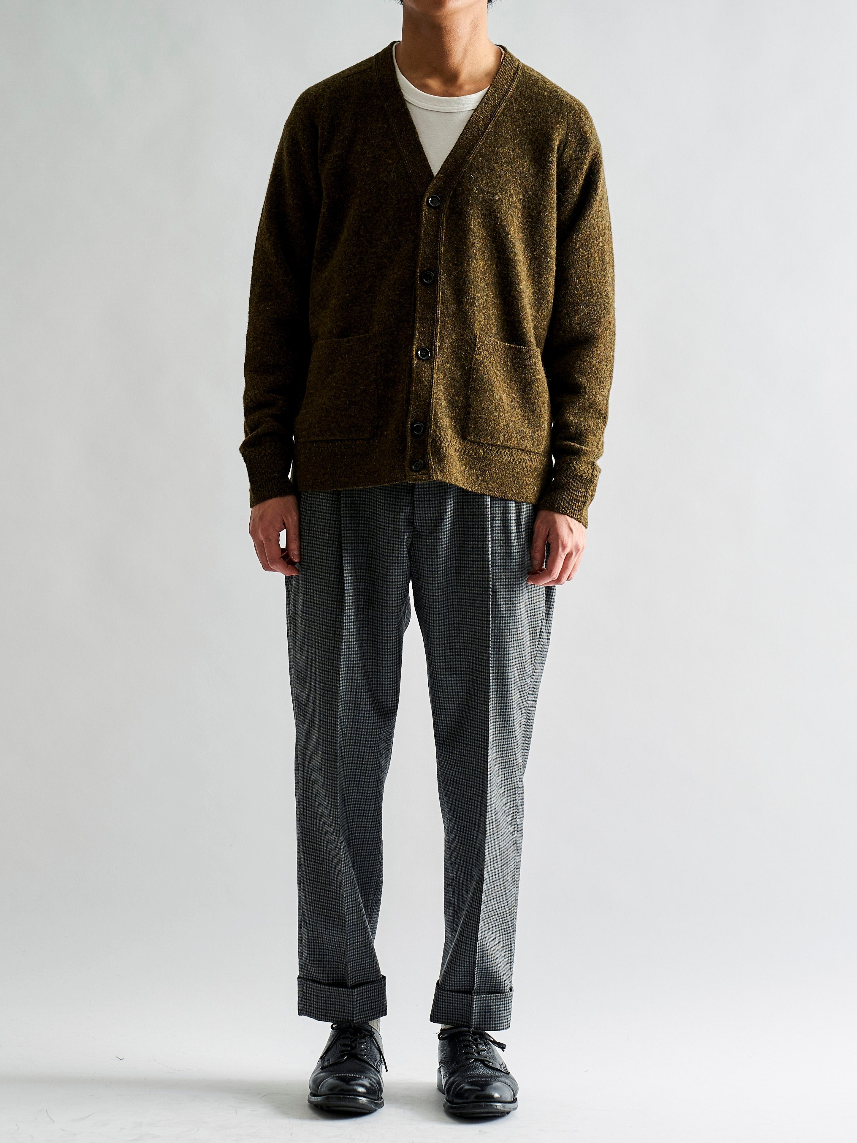 Namu Shop - Phlannel Shetland Wool V-neck Cardigan - Khaki (Men's)
