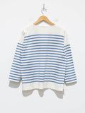 Namu Shop - Phlannel Washi Cotton Panel Border Basque Shirt - White/Pale Blue