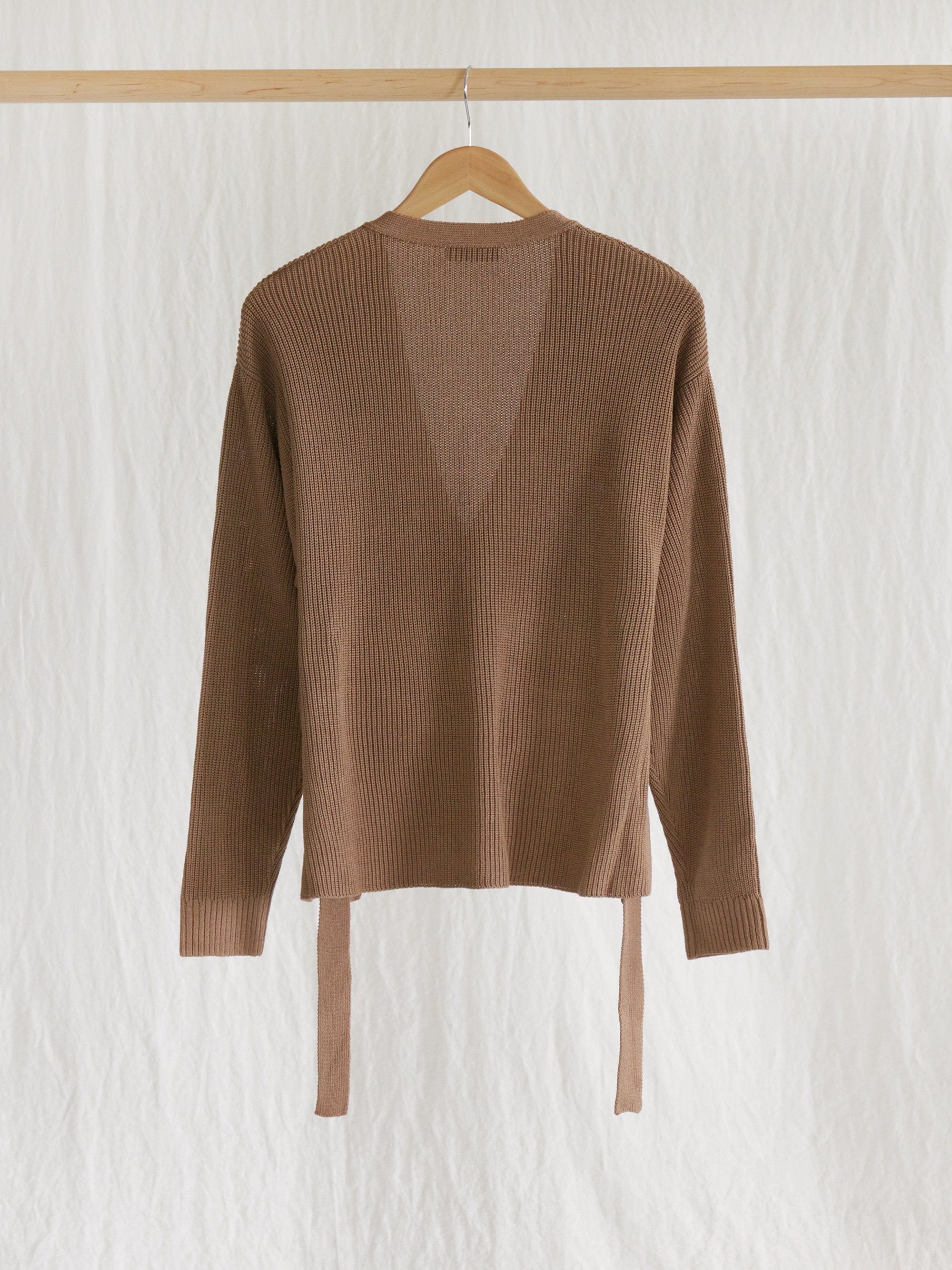 Namu Shop - Phlannel Washi Silk Belted Knit Cardigan - Almond