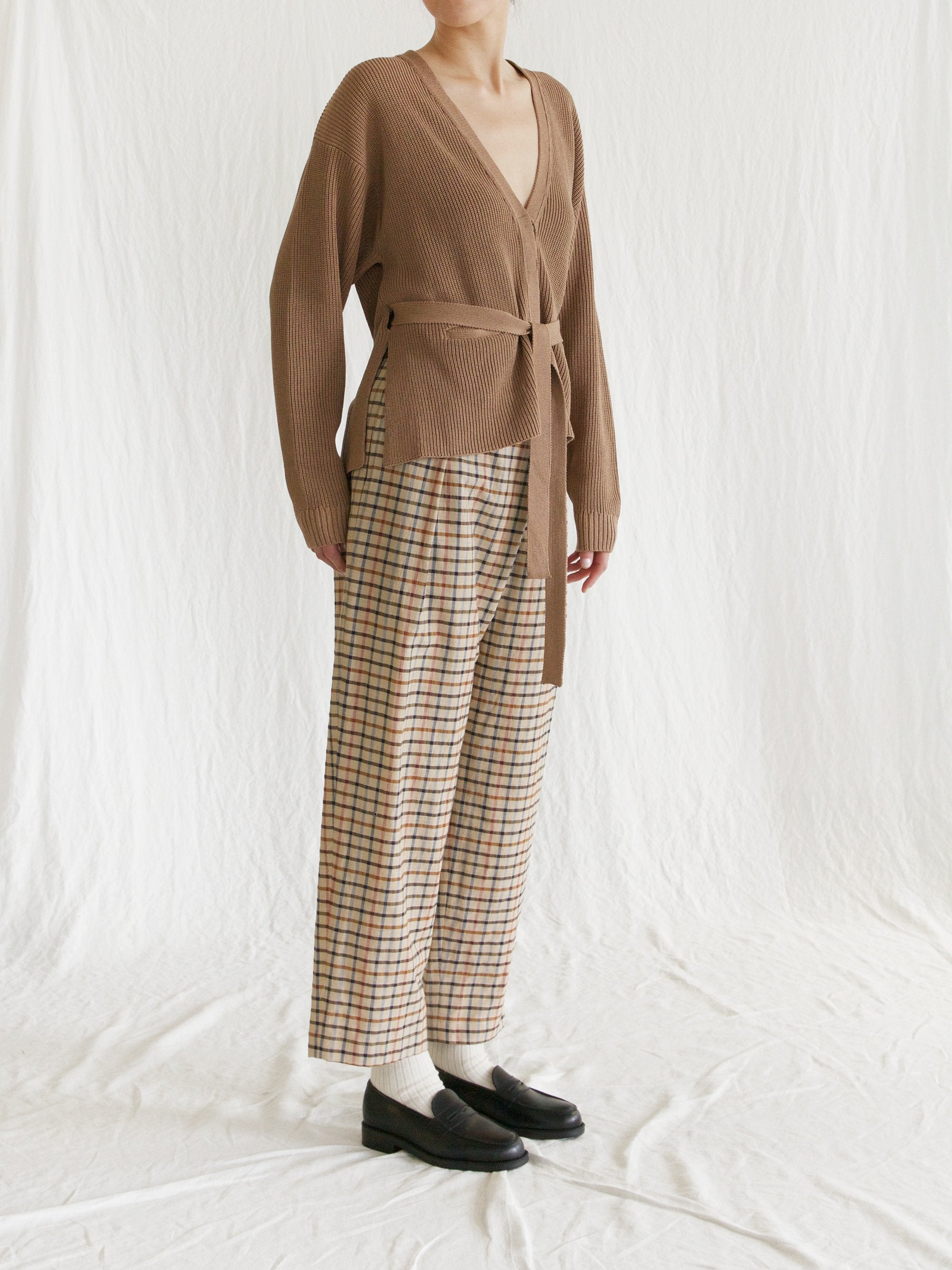 Namu Shop - Phlannel Washi Silk Belted Knit Cardigan - Almond