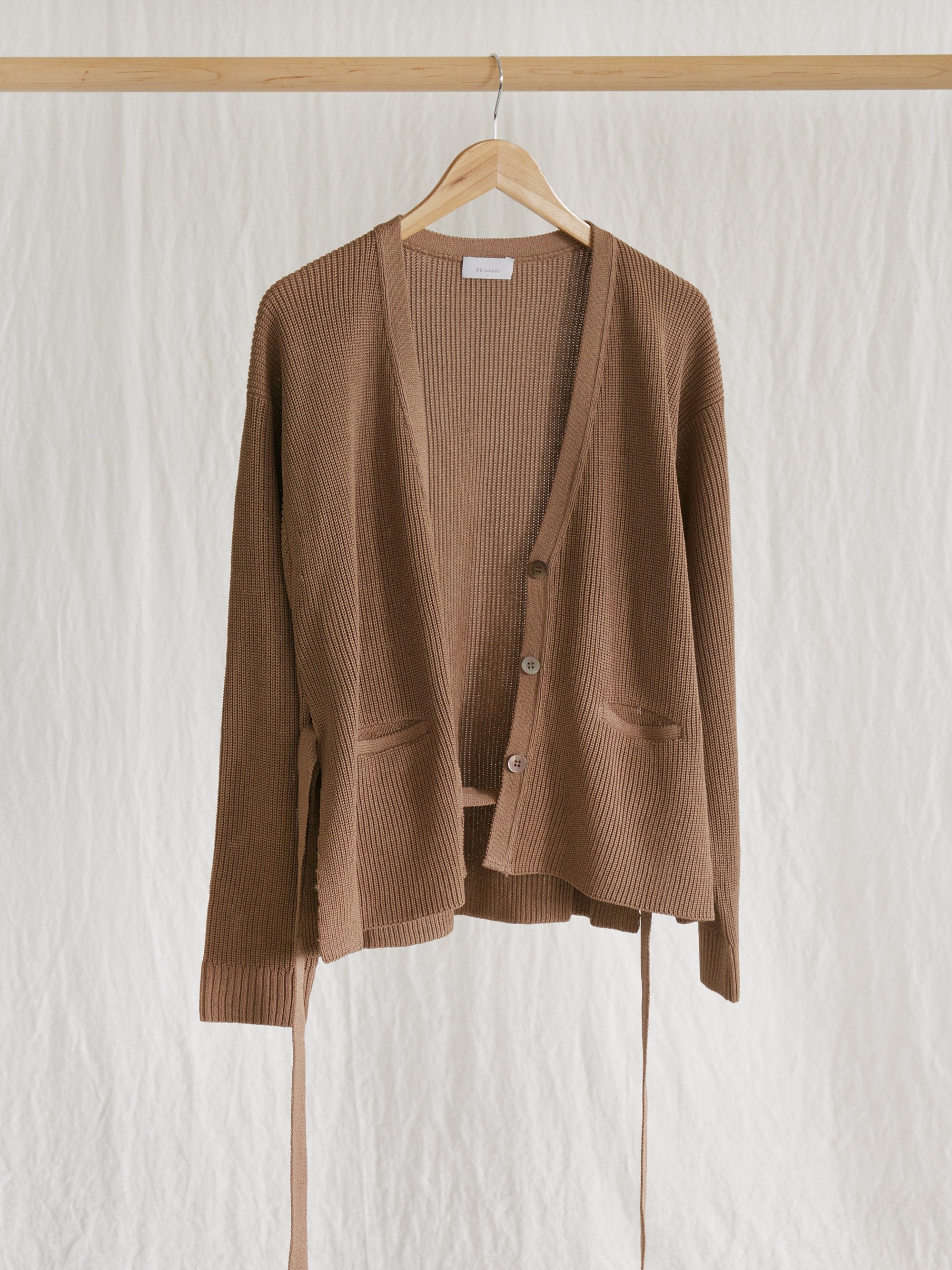 Namu Shop - Phlannel Washi Silk Belted Knit Cardigan - Almond