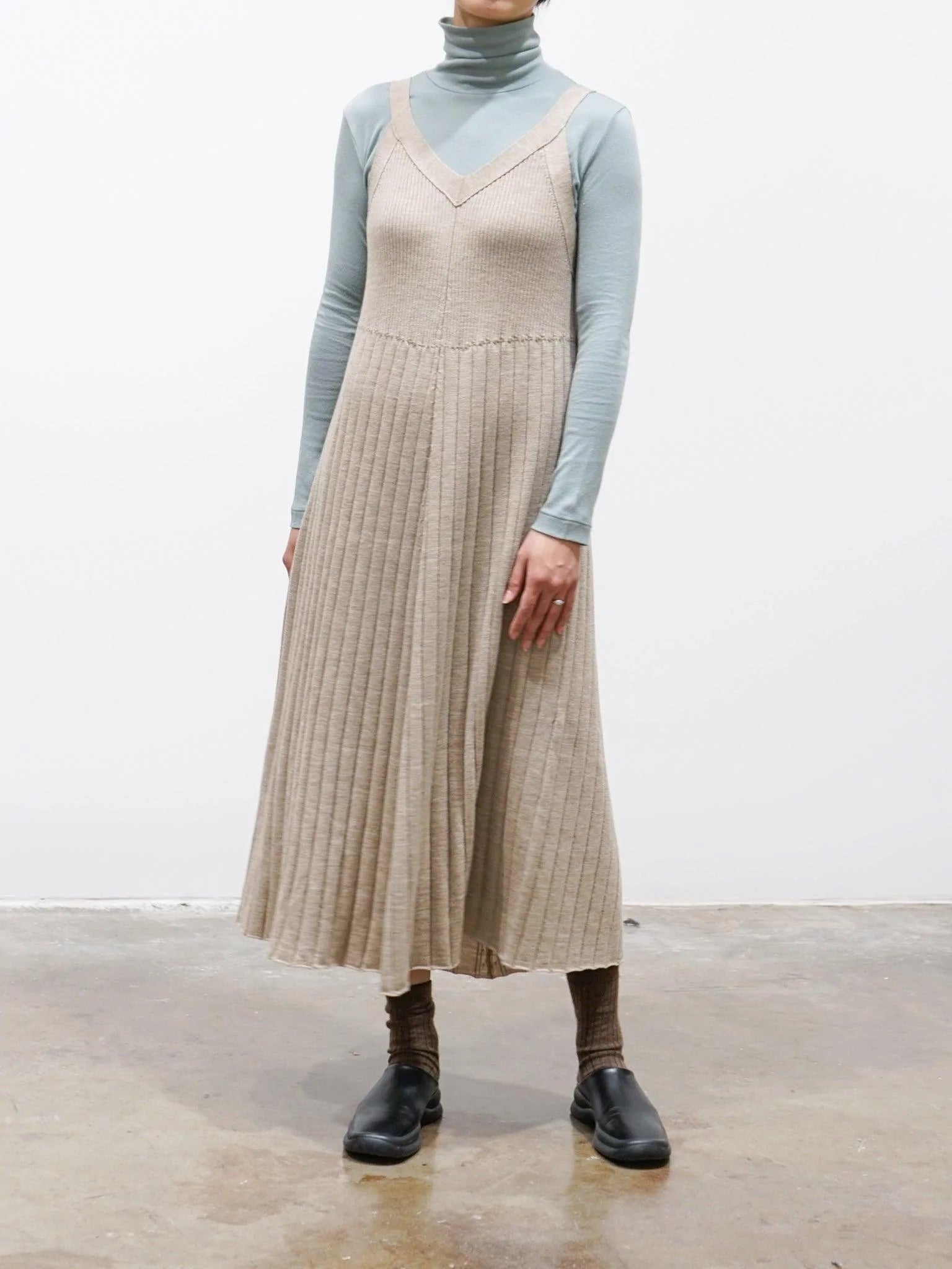Namu Shop - Phlannel Worsted Wool Knit Camisole Dress - Beige