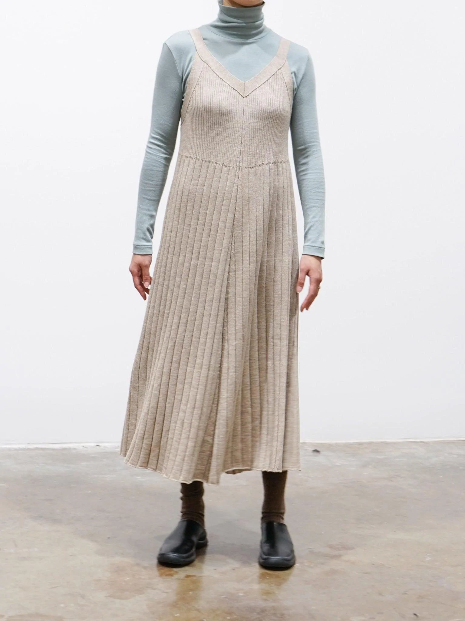 Namu Shop - Phlannel Worsted Wool Knit Camisole Dress - Beige