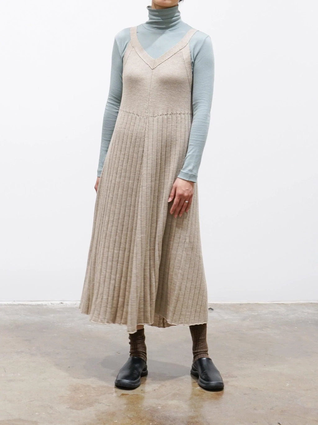 Namu Shop - Phlannel Worsted Wool Knit Camisole Dress - Beige