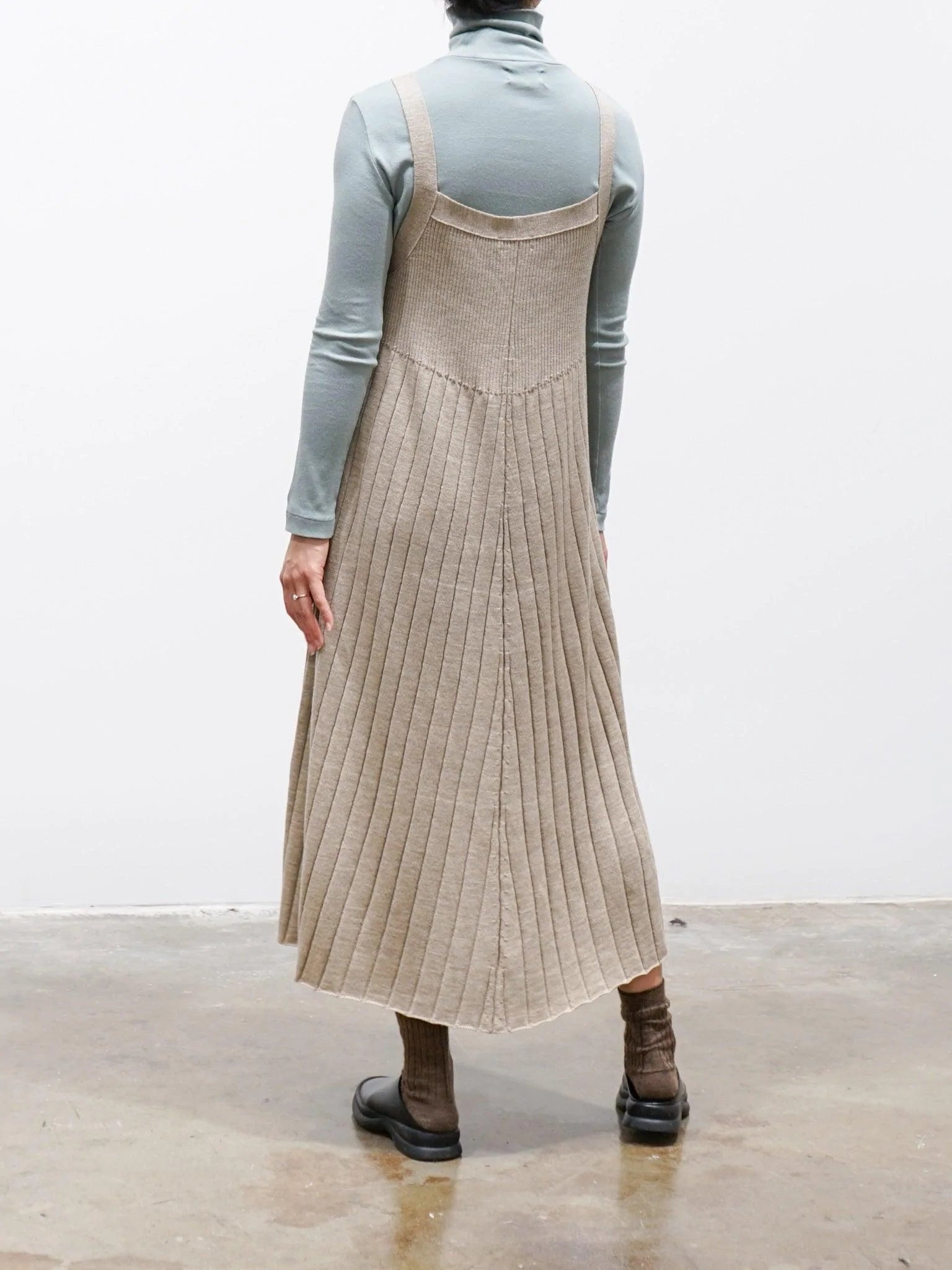 Namu Shop - Phlannel Worsted Wool Knit Camisole Dress - Beige