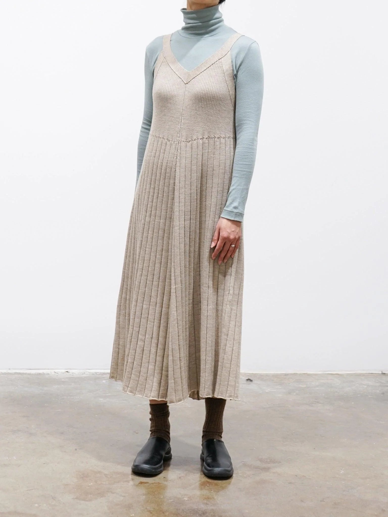 Namu Shop - Phlannel Worsted Wool Knit Camisole Dress - Beige
