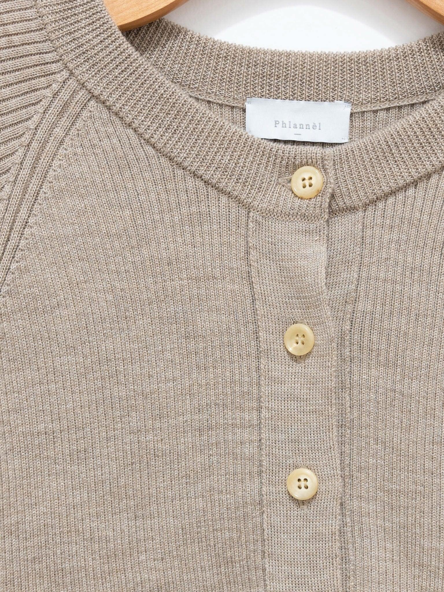 Namu Shop - Phlannel Worsted Wool Knit Short Cardigan Pullover - Beige
