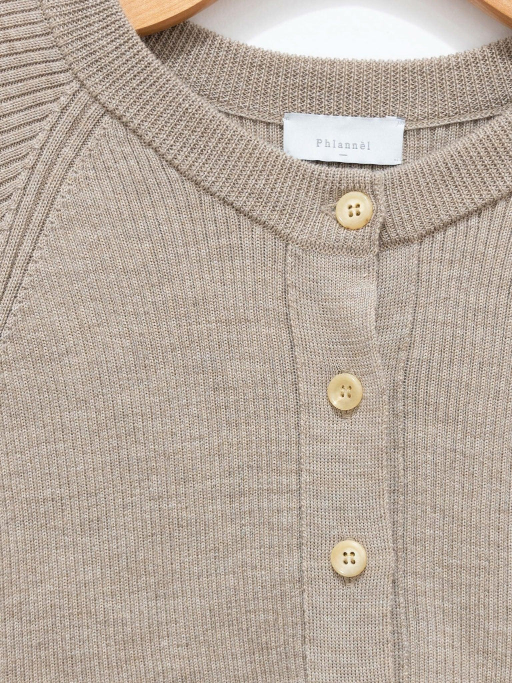 Namu Shop - Phlannel Worsted Wool Knit Short Cardigan Pullover - Beige
