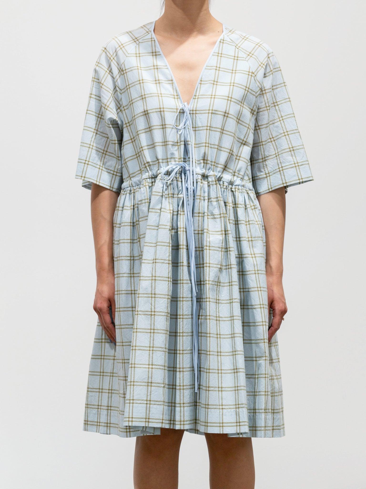 Namu Shop - Sara Lanzi Minetta Dress - Wrinkled Fil a Fil Check
