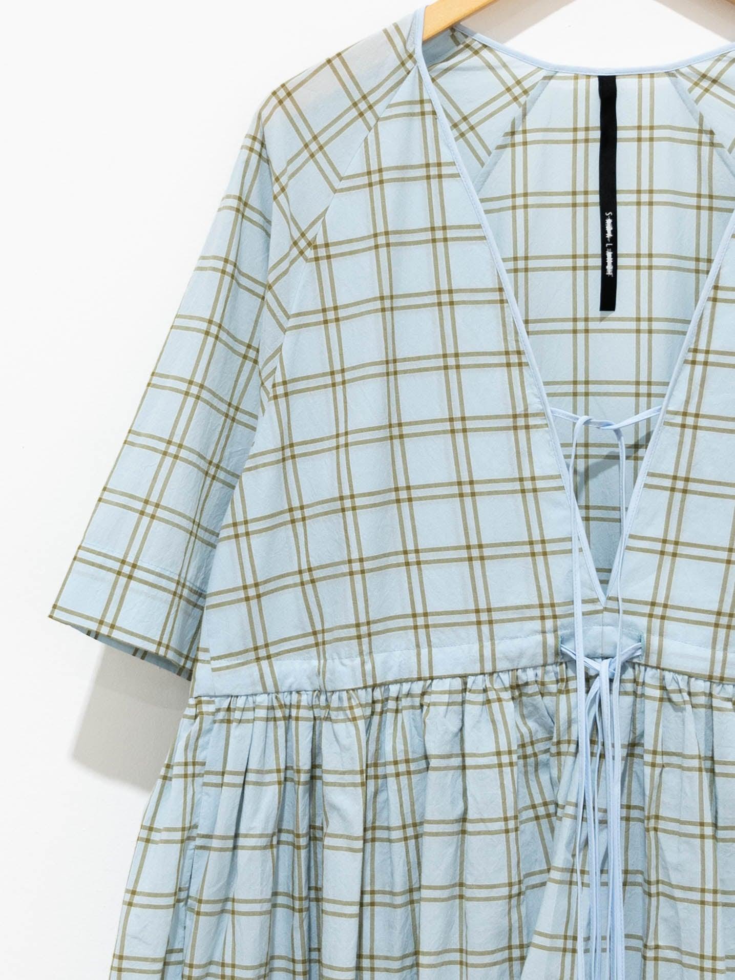 Namu Shop - Sara Lanzi Minetta Dress - Wrinkled Fil a Fil Check