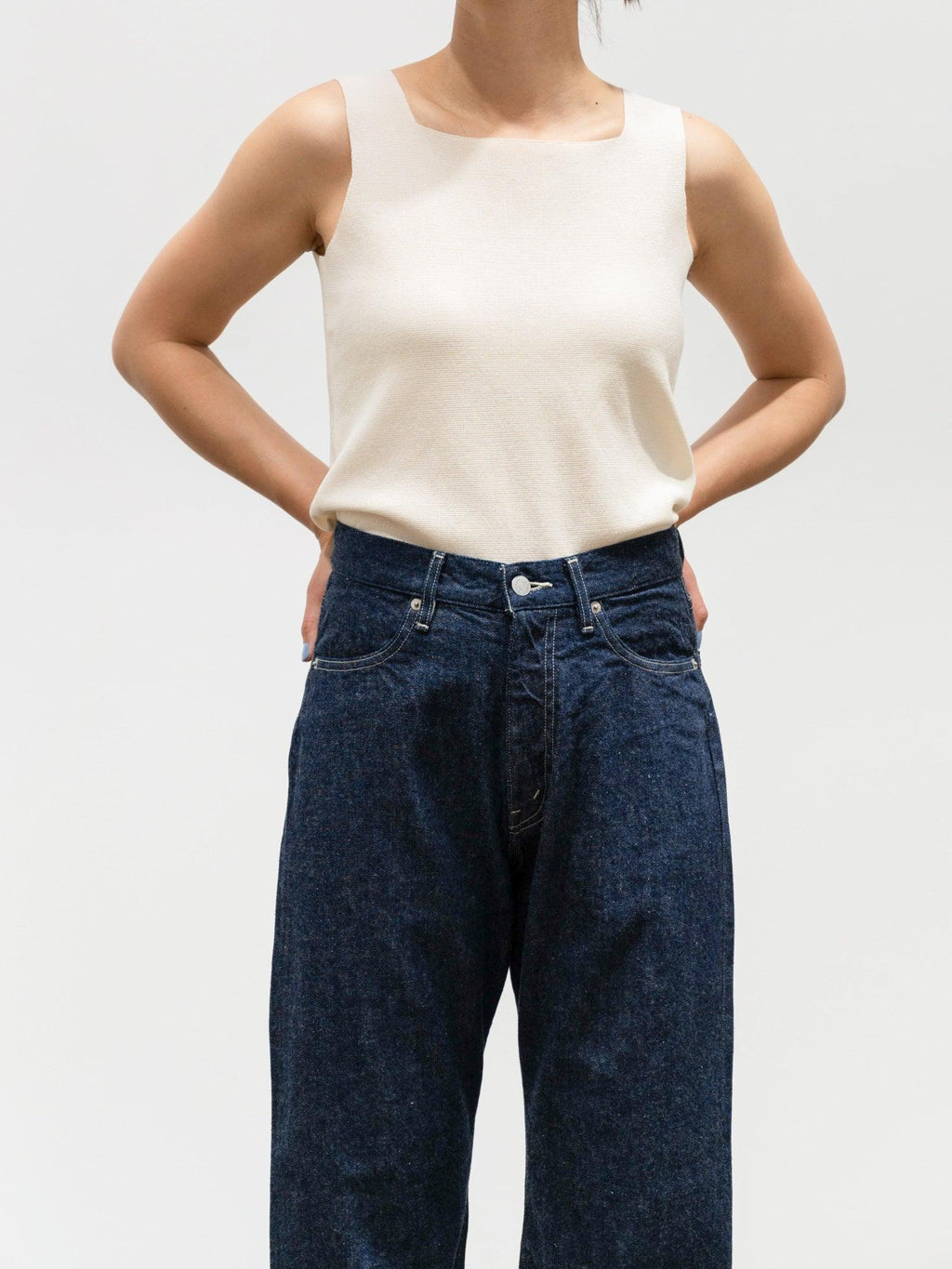 Namu Shop - Sara Lanzi Squared Tank Top - Cream Light Cotton Knit