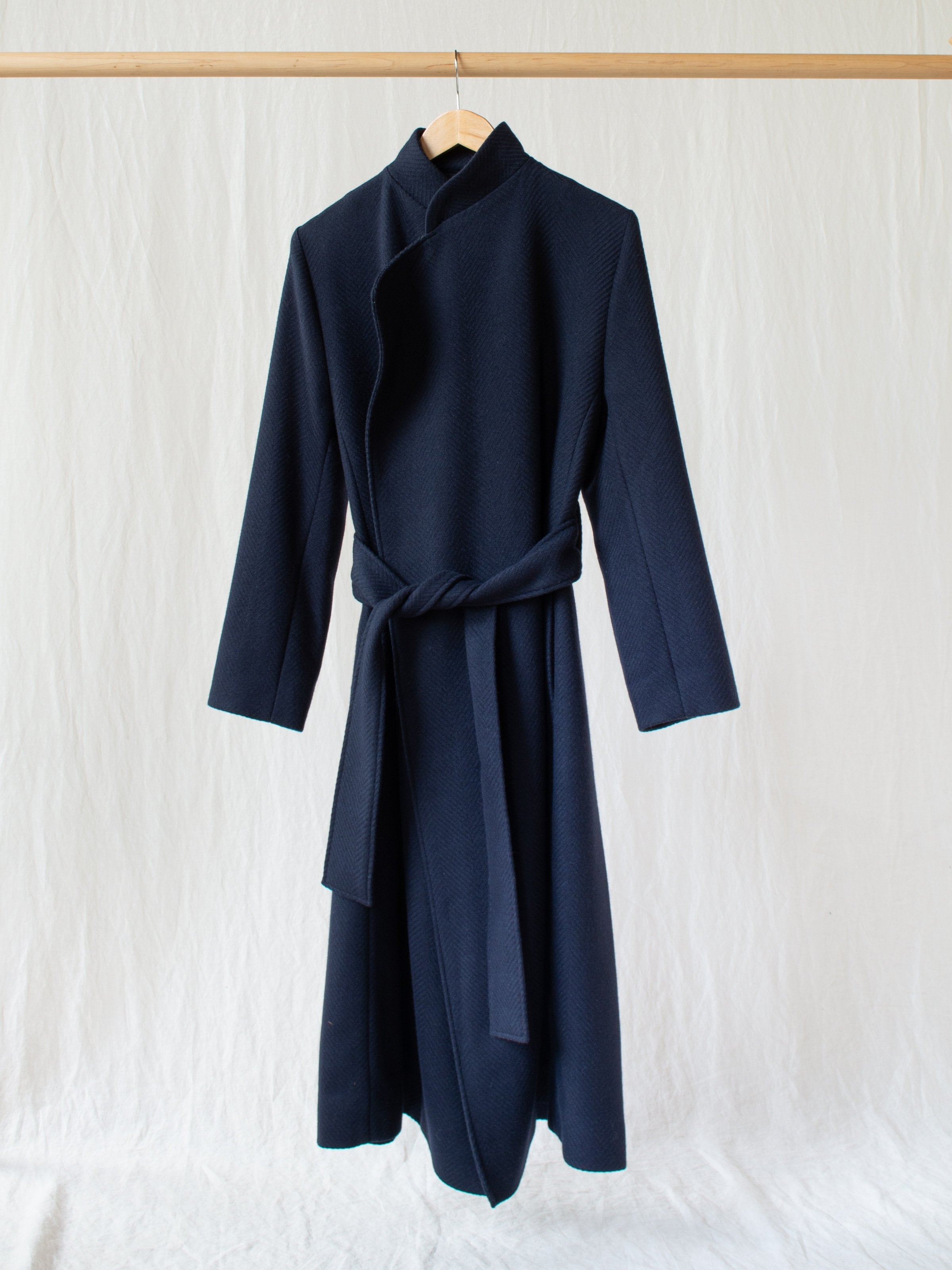 Namu Shop - Studio Nicholson Parsec Herringbone Drape Wrap Wool Coat