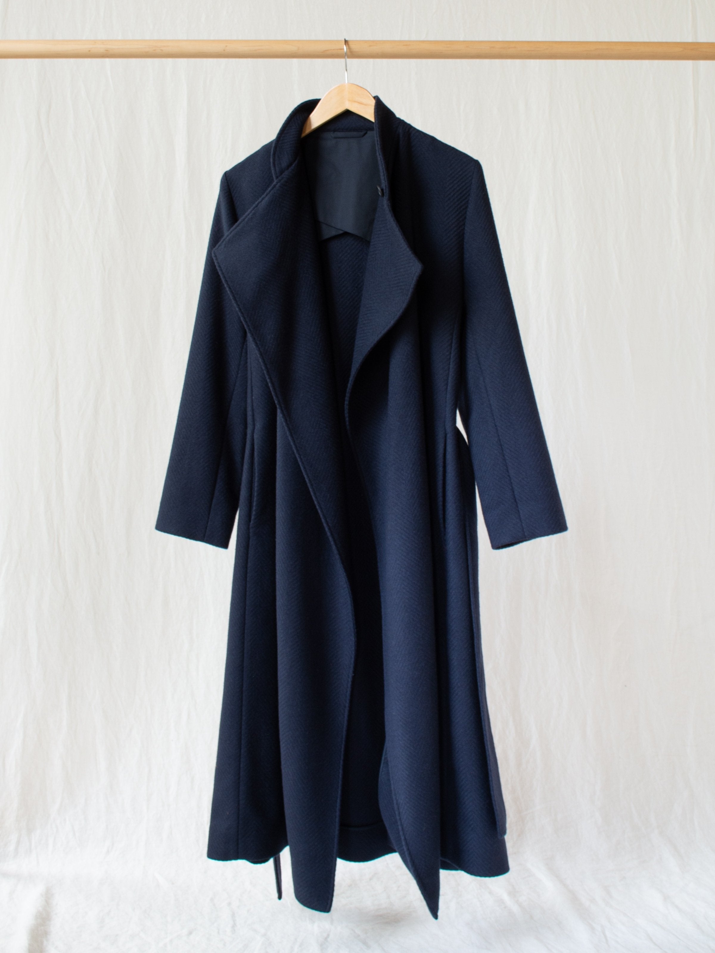 Namu Shop - Studio Nicholson Parsec Herringbone Drape Wrap Wool Coat