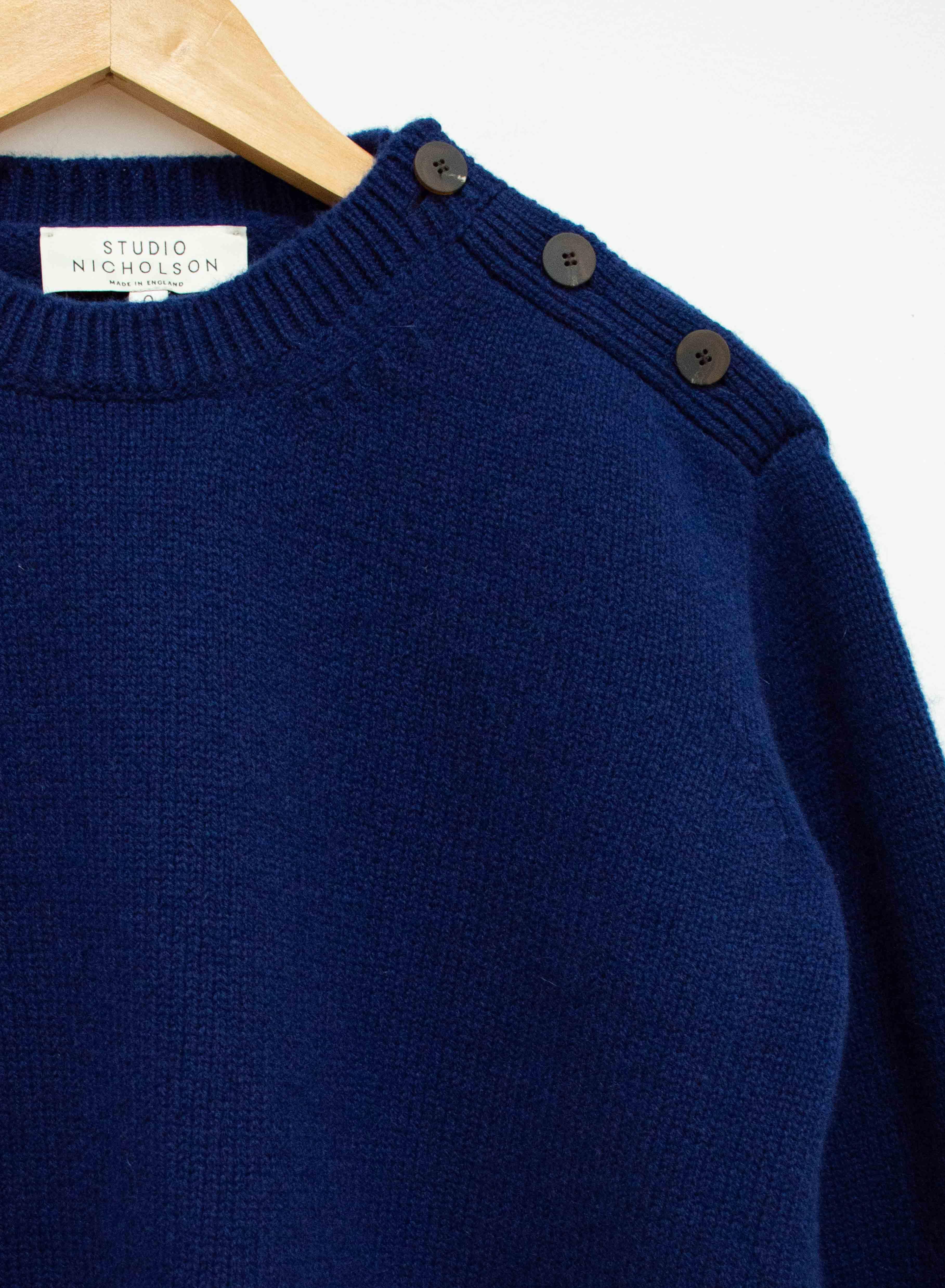Namu Shop - Studio Nicholson Serge British Side Split Knit - Deep Blue