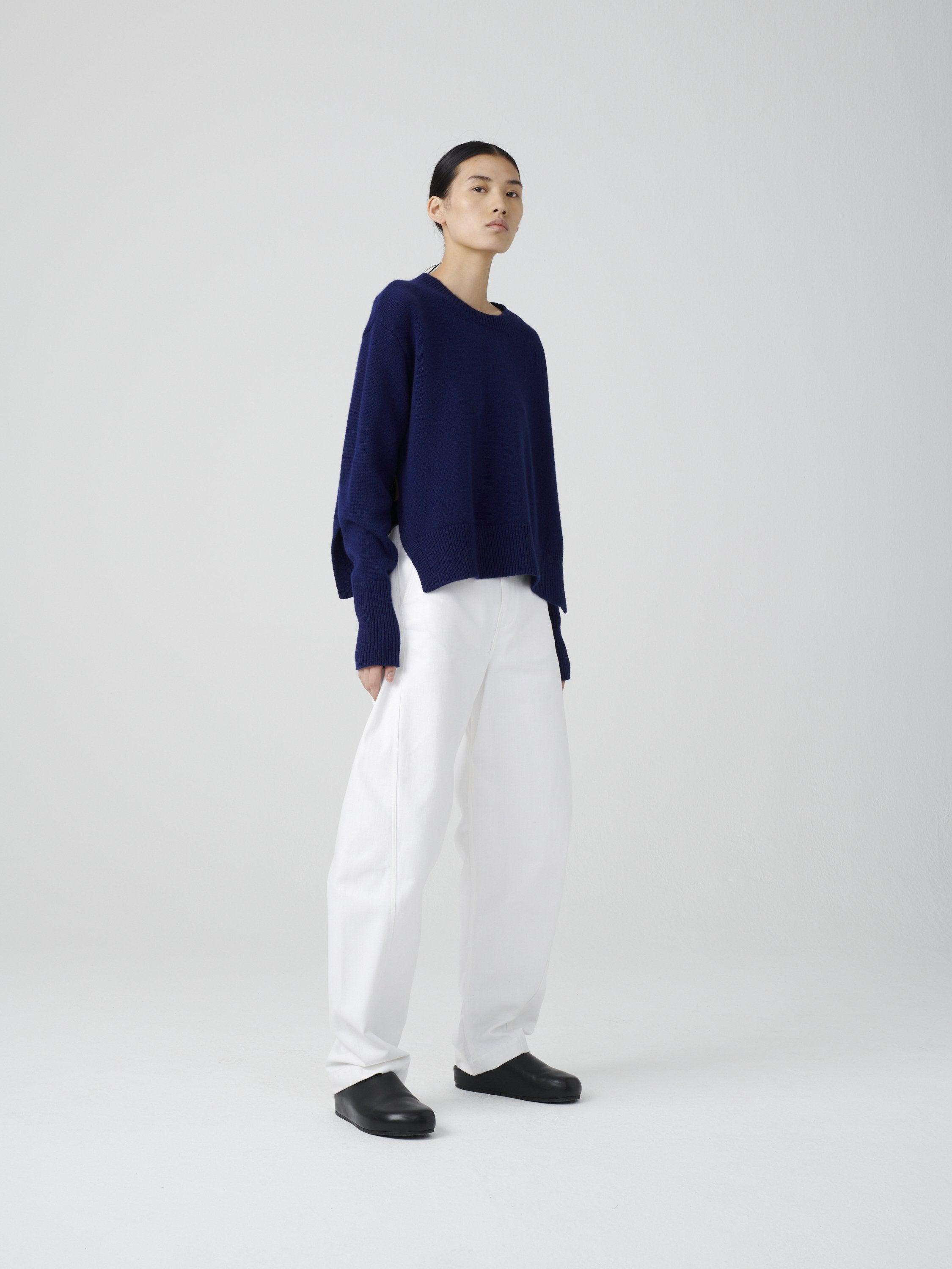 Namu Shop - Studio Nicholson Serge British Side Split Knit - Deep Blue