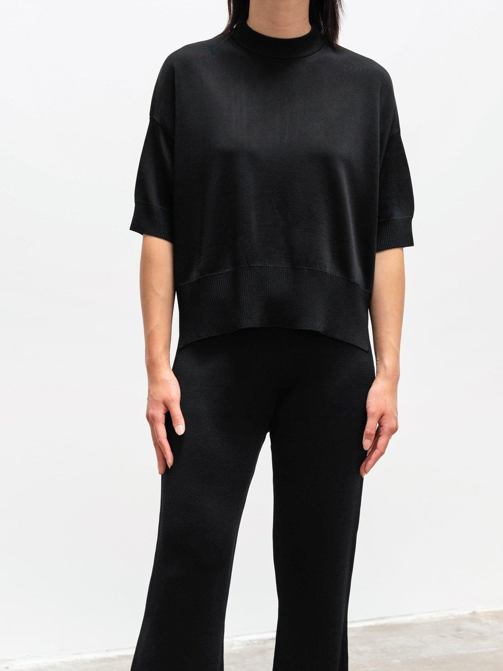 Namu Shop - Studio Nicholson Tonneau Short Sleeve Crewneck Knit - Black