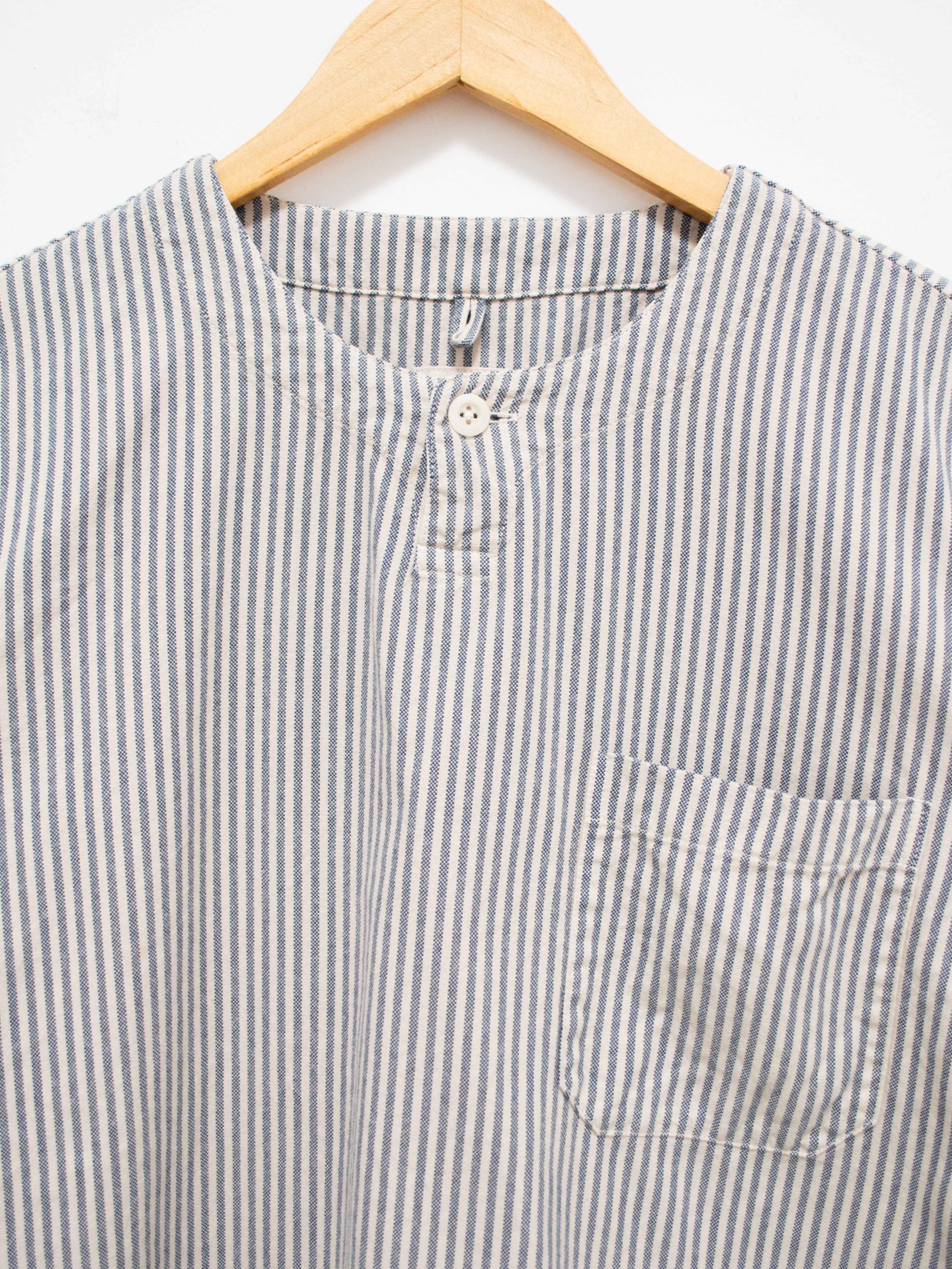 Namu Shop - ts(s) Garment Dyed Brushed Cotton Oxford Henley Shirt - Beige Stripe