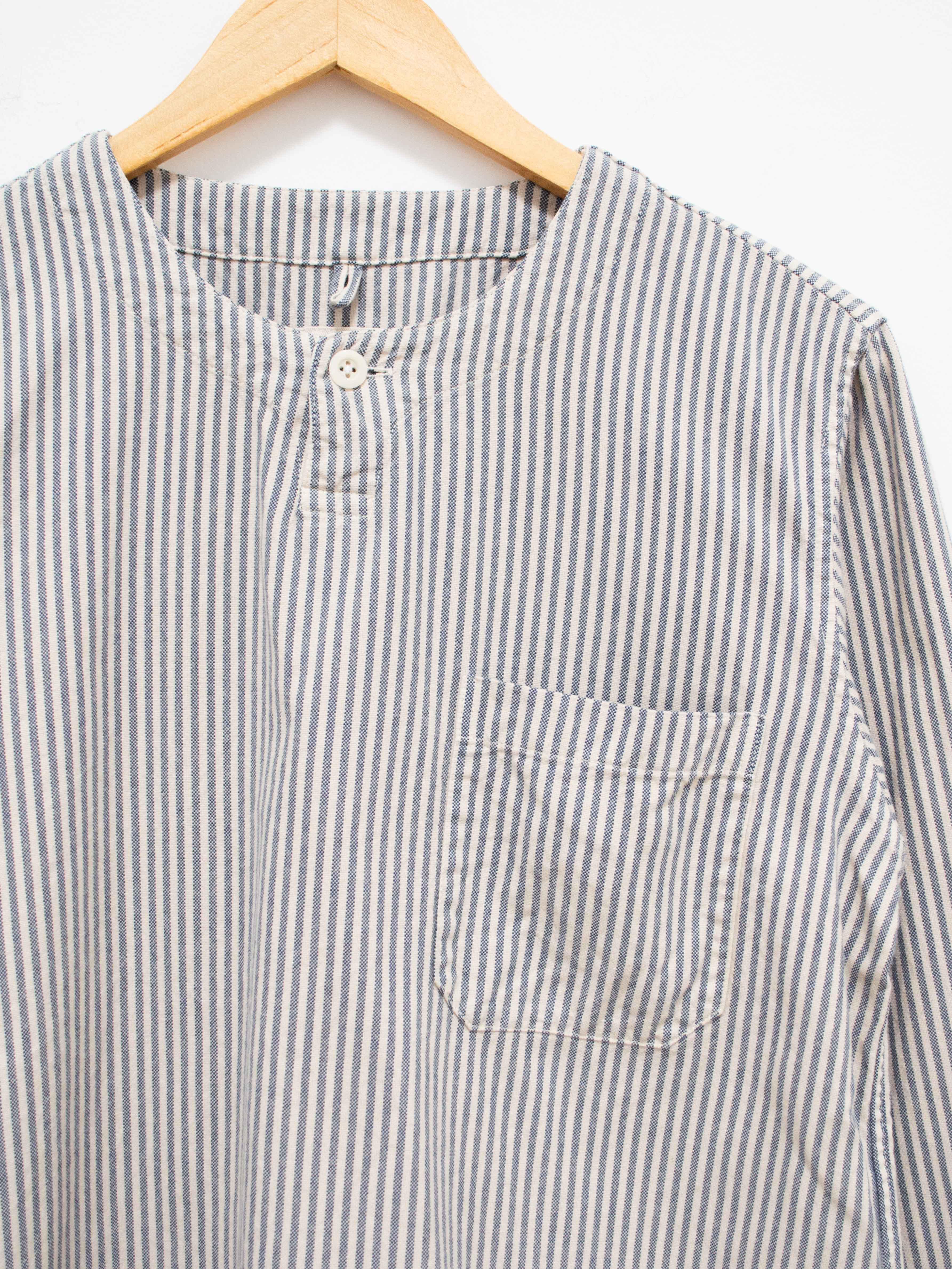Namu Shop - ts(s) Garment Dyed Brushed Cotton Oxford Henley Shirt - Beige Stripe
