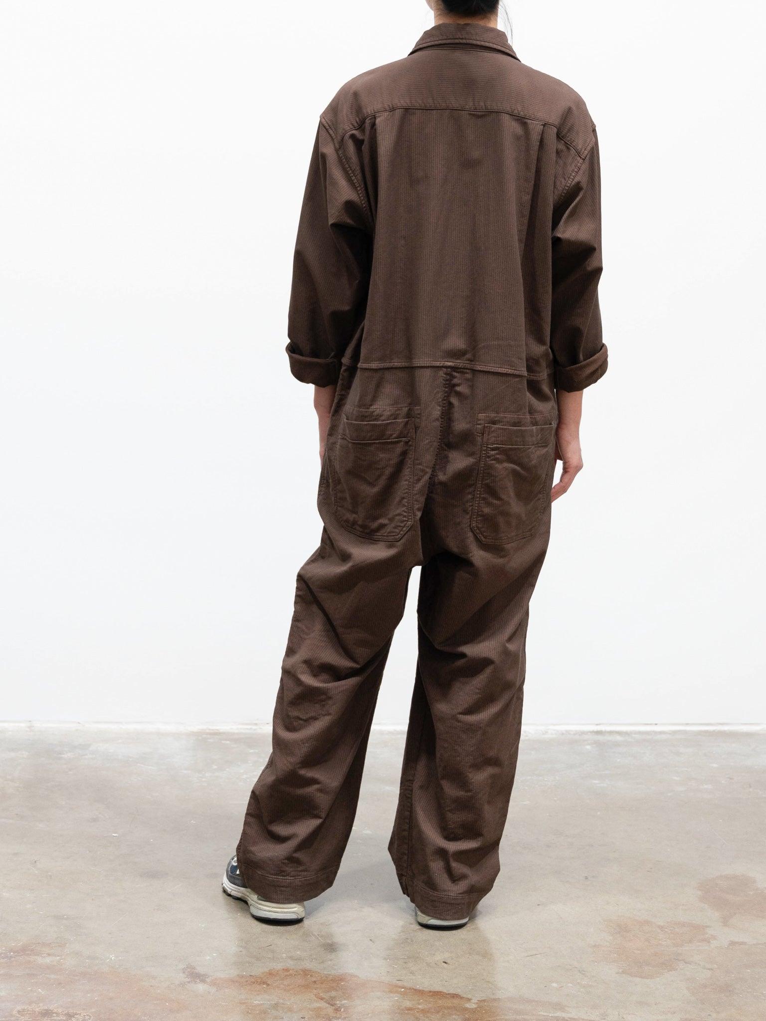 Namu Shop - ts(s) Garment Dyed Stripe Stretch Baggy Jumpsuit - Brown