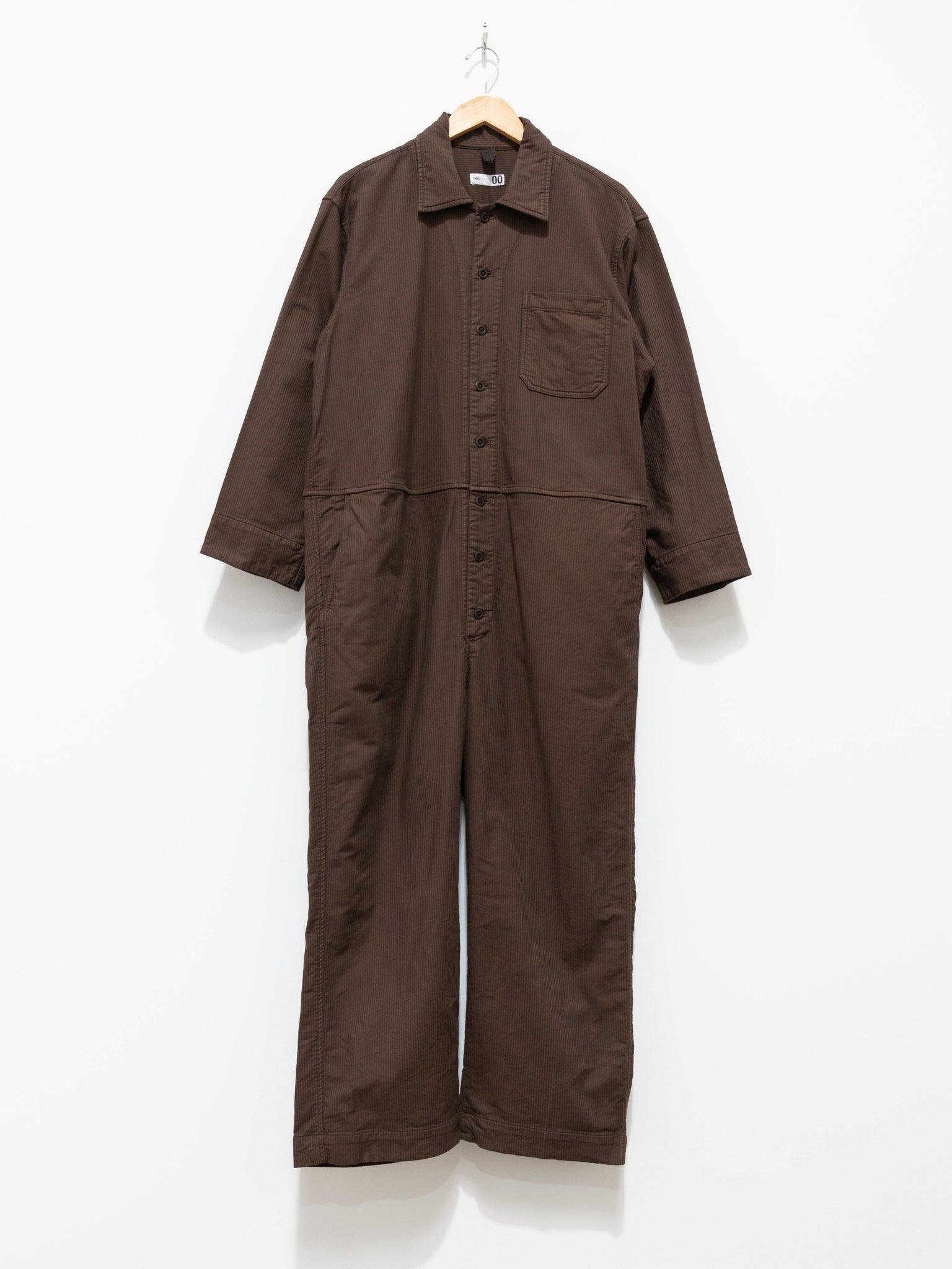 Namu Shop - ts(s) Garment Dyed Stripe Stretch Baggy Jumpsuit - Brown