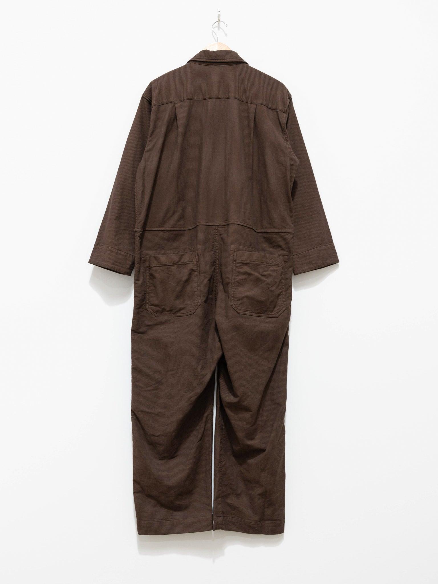 Namu Shop - ts(s) Garment Dyed Stripe Stretch Baggy Jumpsuit - Brown