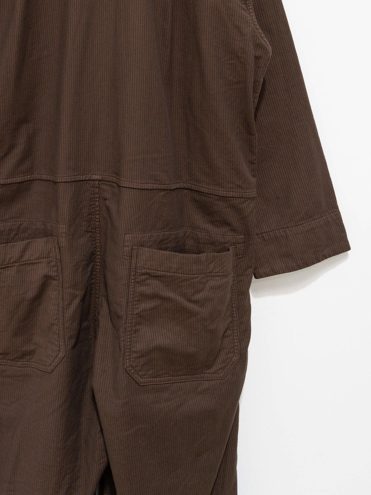 Namu Shop - ts(s) Garment Dyed Stripe Stretch Baggy Jumpsuit - Brown
