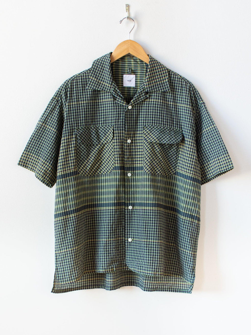 Namu Shop - ts(s) Gingham Plaid Silk S/S Baggy Shirt - Green