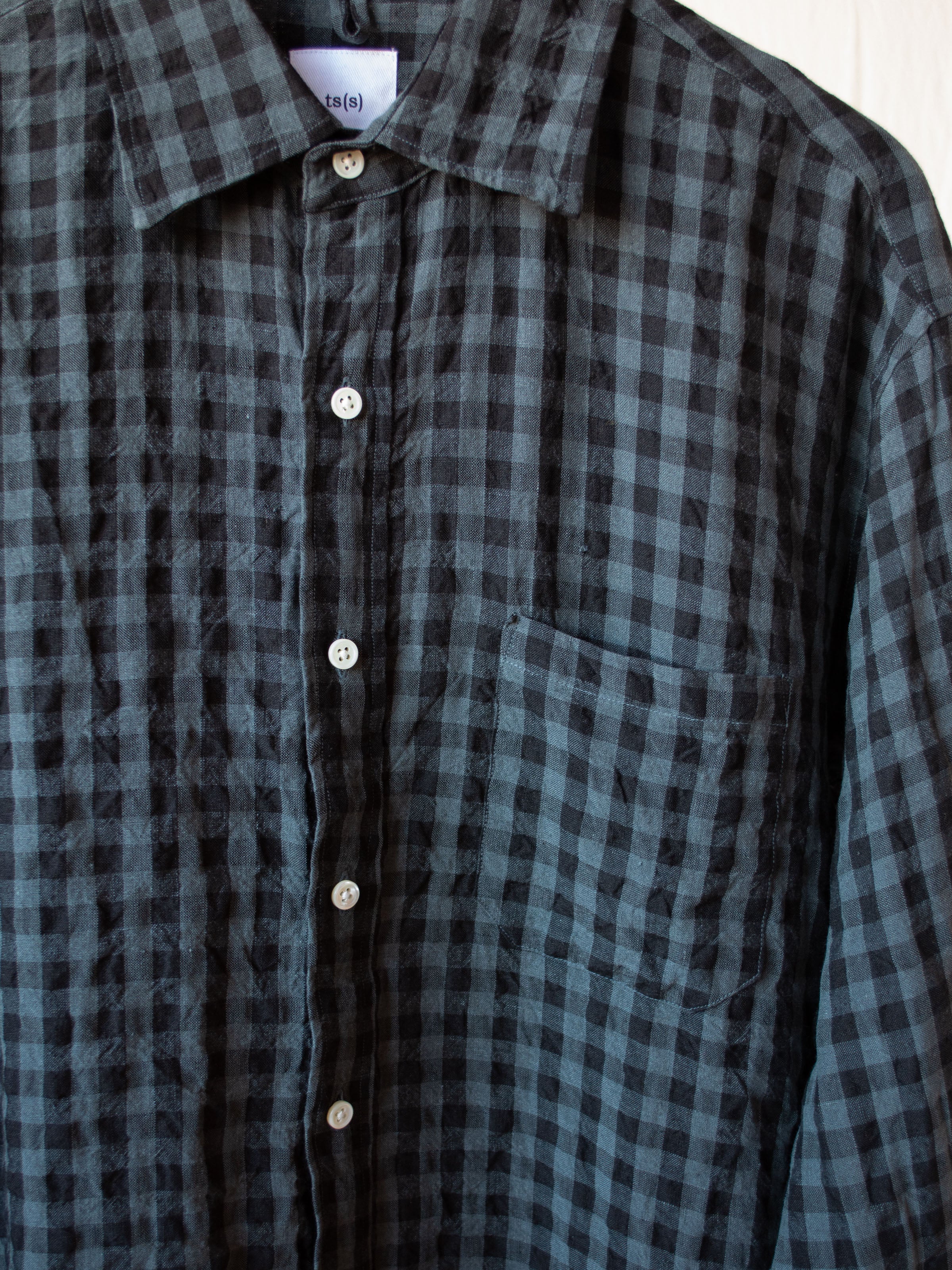 Namu Shop - ts(s) Irish Linen Baggy Shirt - Gray Gingham