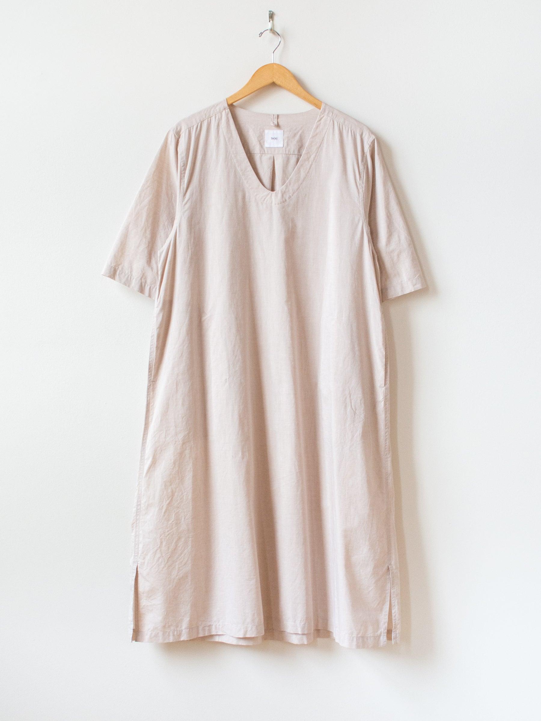 Lightweight Chambray Pullover Shirt Dress - Pink Beige Lightweight Chambray Pullover Shirt Dress - Pink Beige