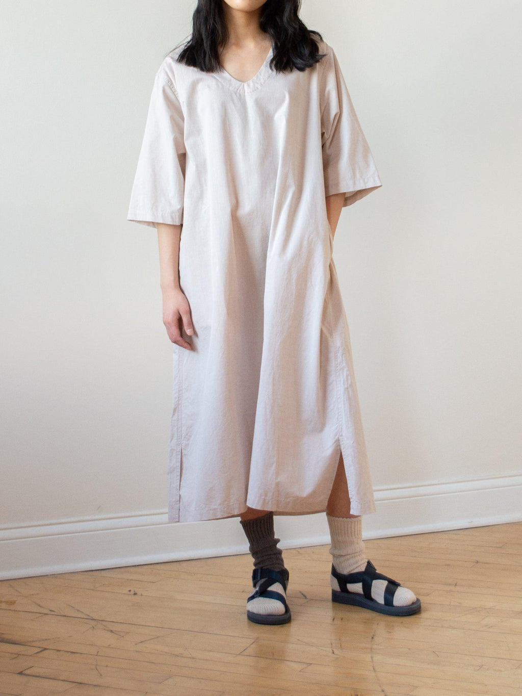 Namu Shop - ts(s) Lightweight Chambray Pullover Shirt Dress - Pink Beige
