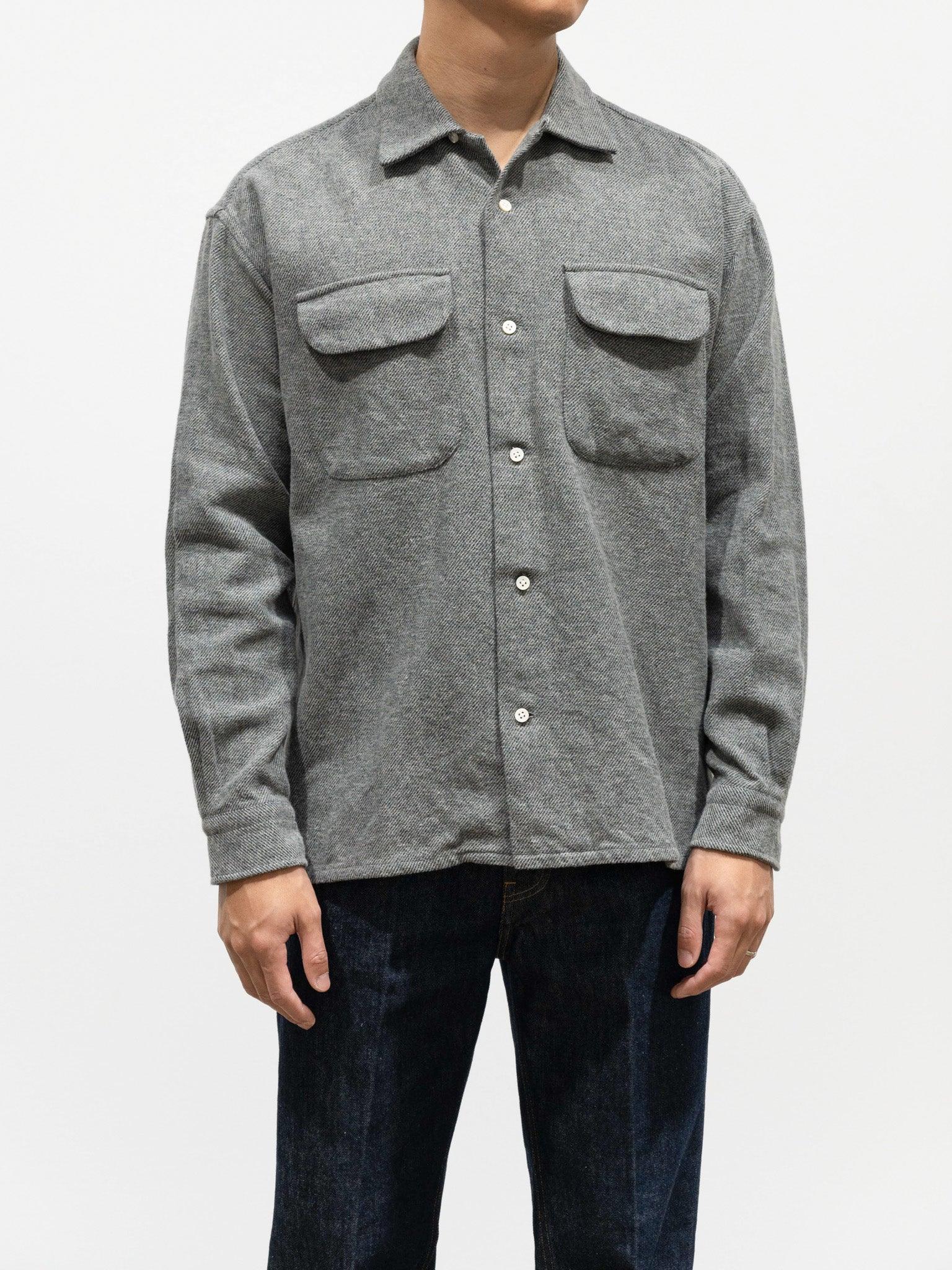 Namu Shop - ts(s) Round Color Shirt Cotton Mixed Gray Flap Pocket Baggy 