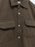Namu Shop - ts(s) Mixed Color Cotton Round Flap Pocket Baggy Shirt - Khaki