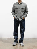 Namu Shop - ts(s) Mixed Color Cotton Round Flap Pocket Baggy Shirt - Khaki