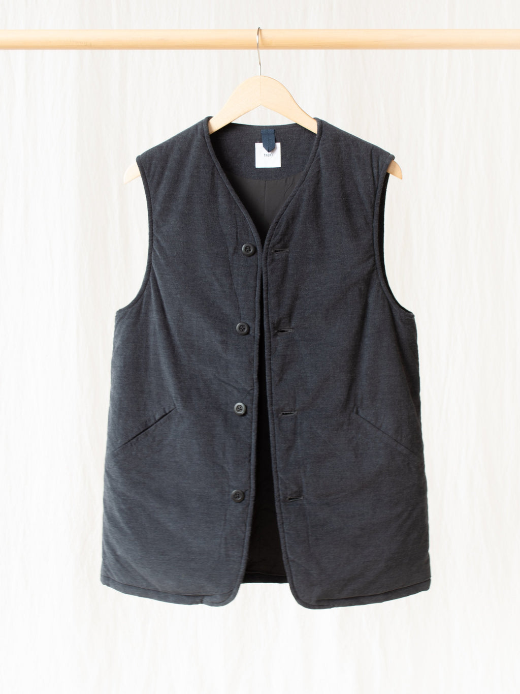 Namu Shop - ts(s) Padded Long Vest - Charcoal Corduroy Wale