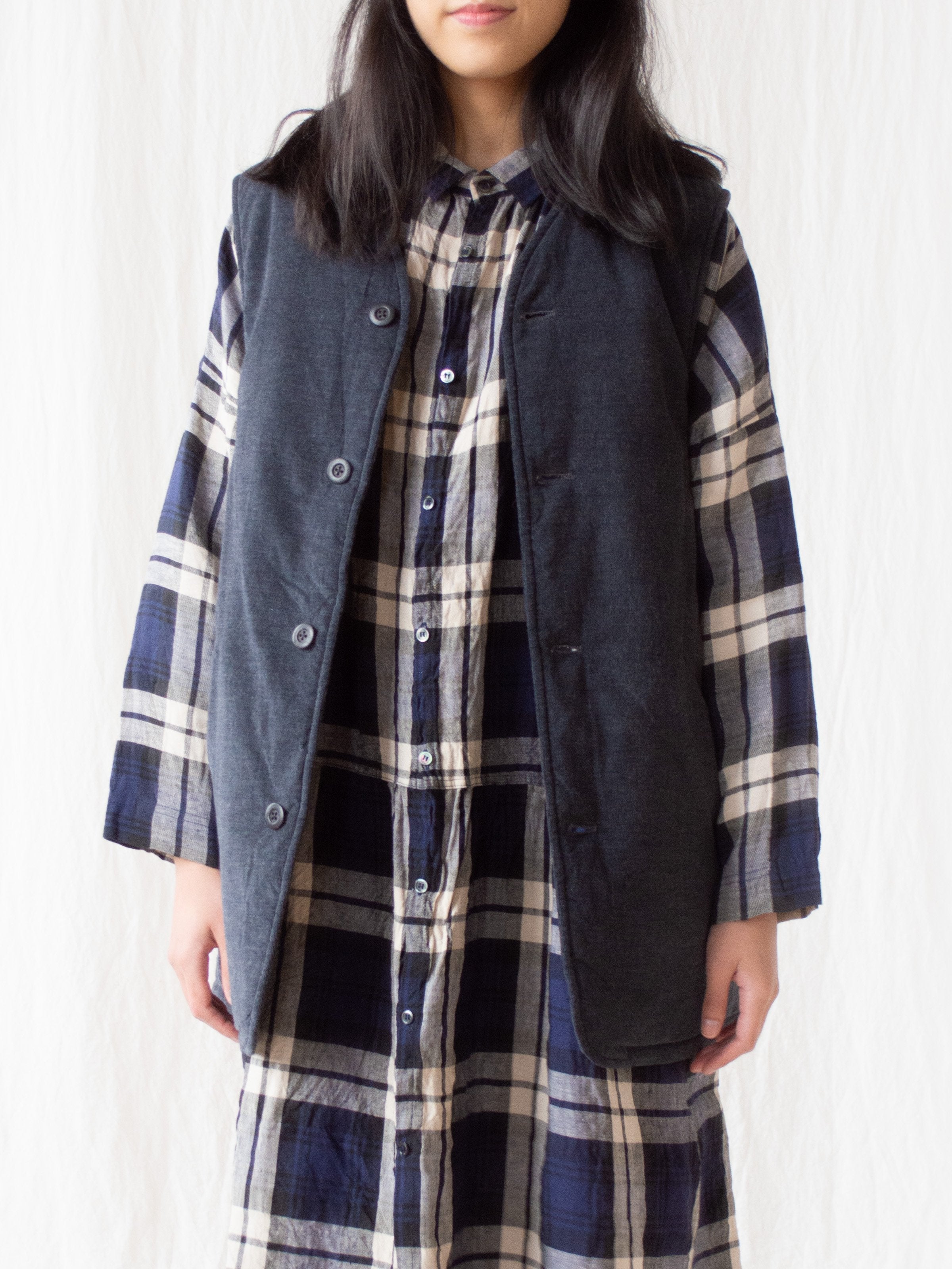 Namu Shop - ts(s) Padded Long Vest - Charcoal Corduroy Wale