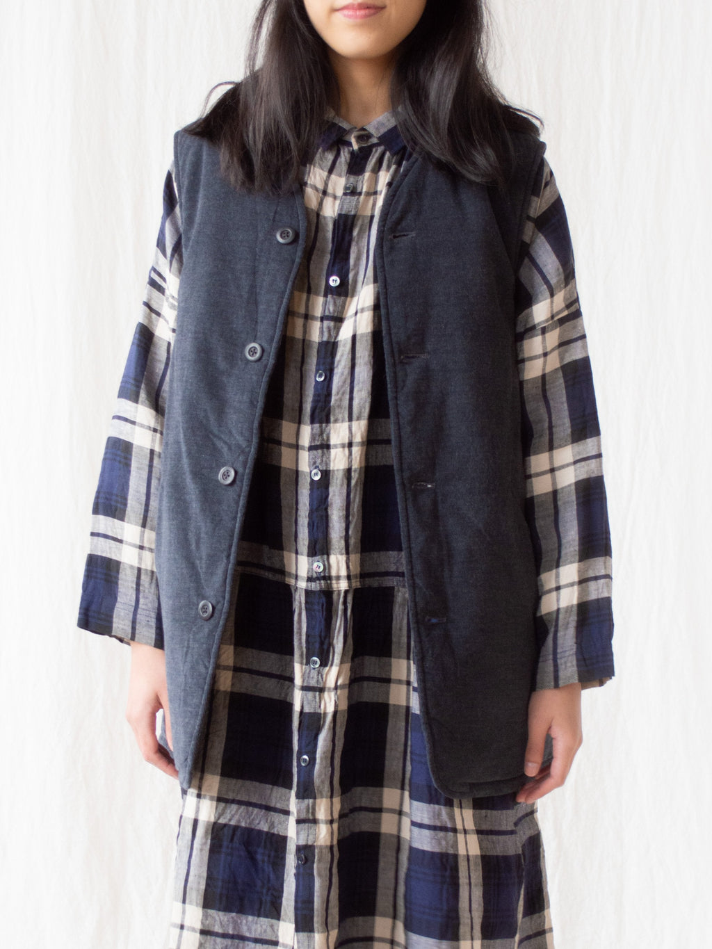 Namu Shop - ts(s) Padded Long Vest - Charcoal Corduroy Wale