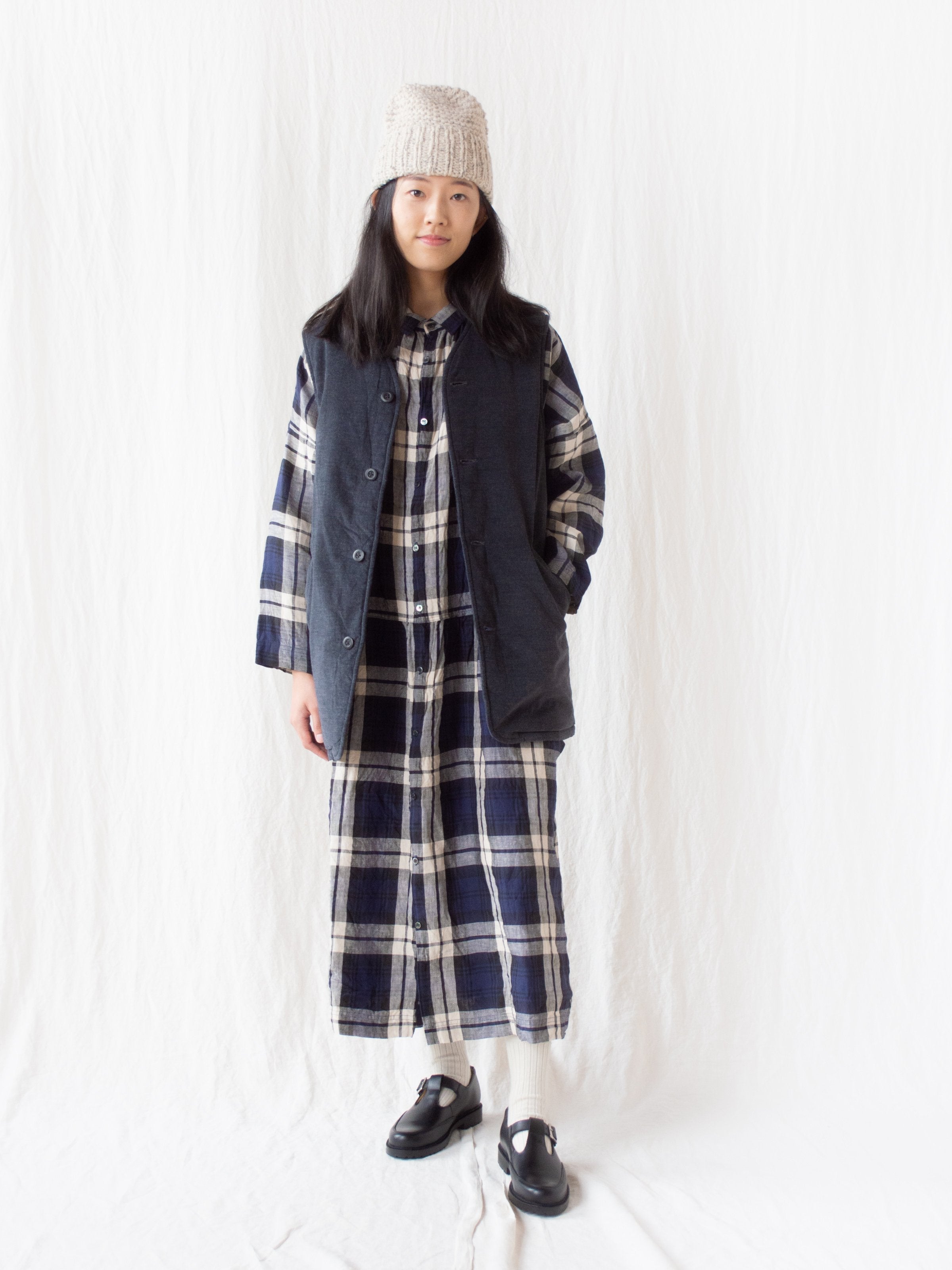 Namu Shop - ts(s) Padded Long Vest - Charcoal Corduroy Wale