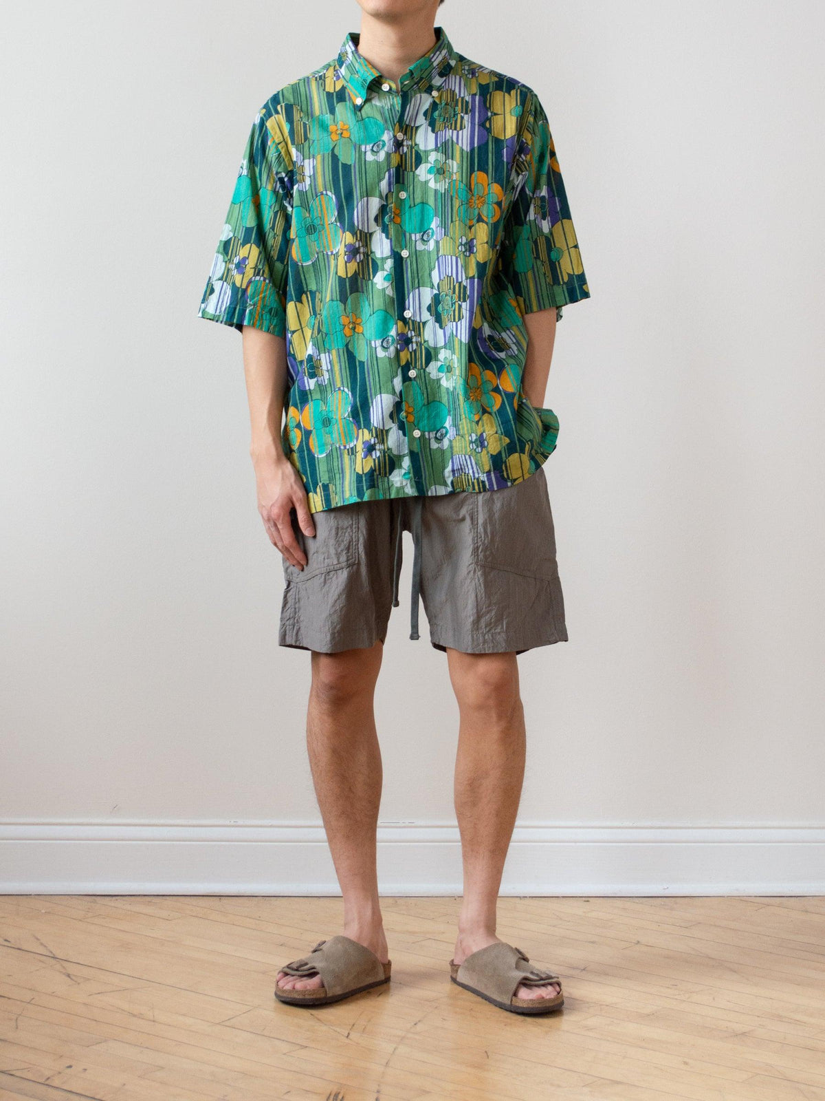 Namu Shop - ts(s) Pin Stripe Cotton Silk Loose Fit Shorts - Khaki