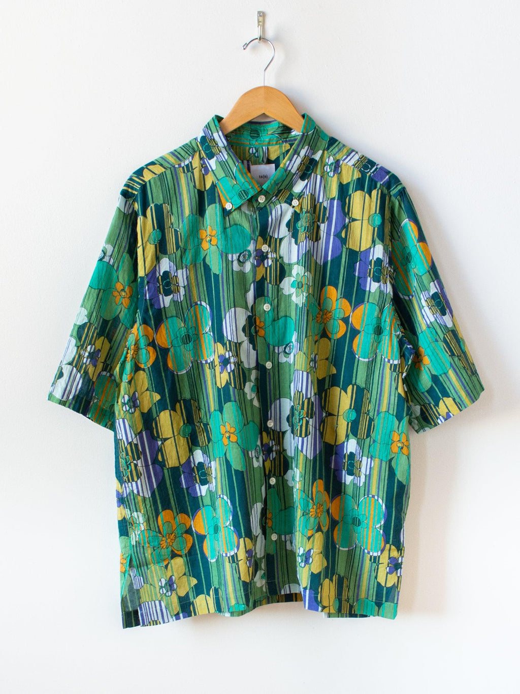 Namu Shop - ts(s) Retro Flower Print S/S BD Shirt - Green