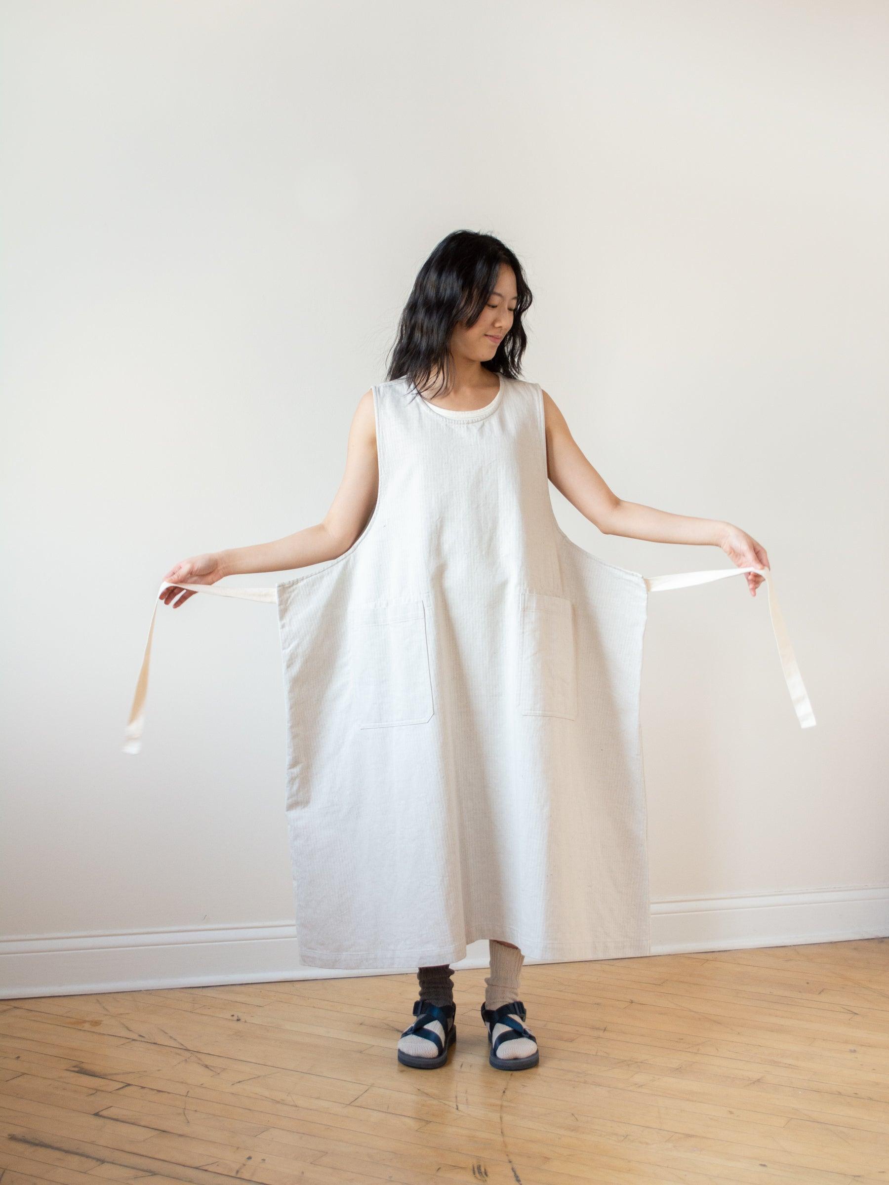 Namu Shop - ts(s) Stretch Herringbone Foldable Apron Dress - Natural
