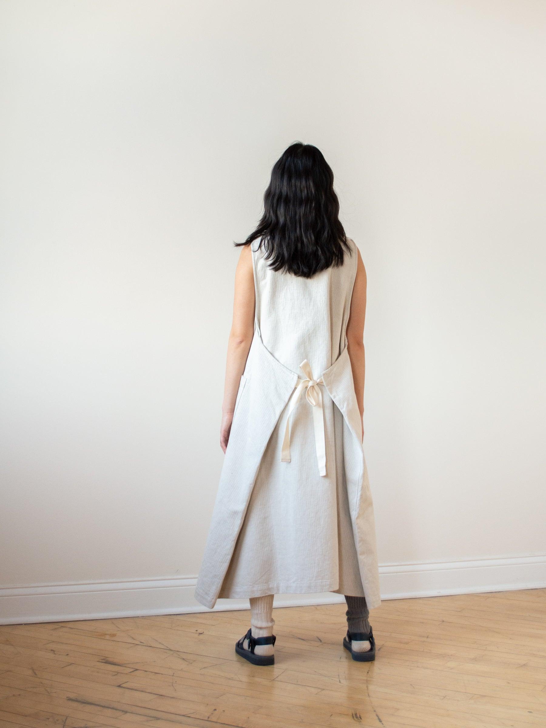 Namu Shop - ts(s) Stretch Herringbone Foldable Apron Dress - Natural