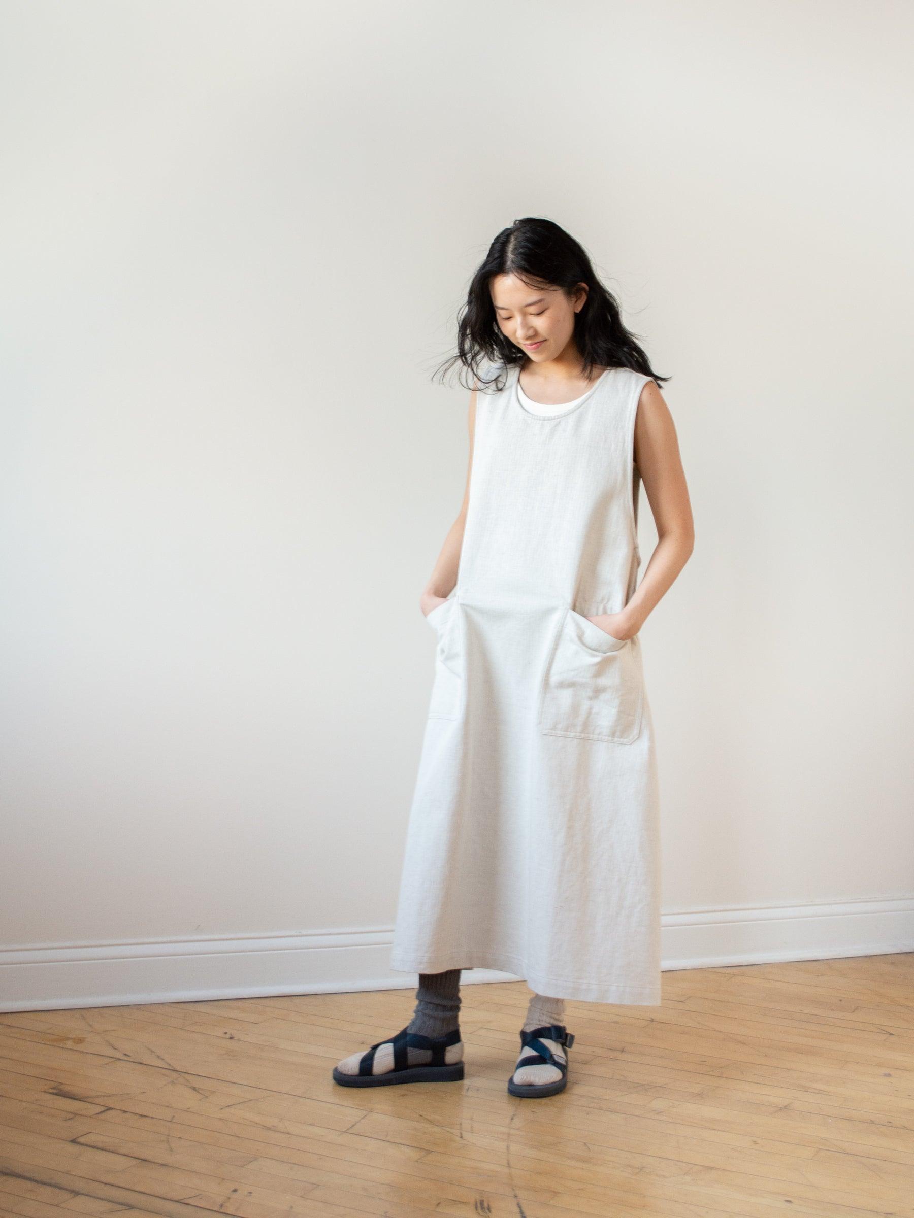 Namu Shop - ts(s) Stretch Herringbone Foldable Apron Dress - Natural
