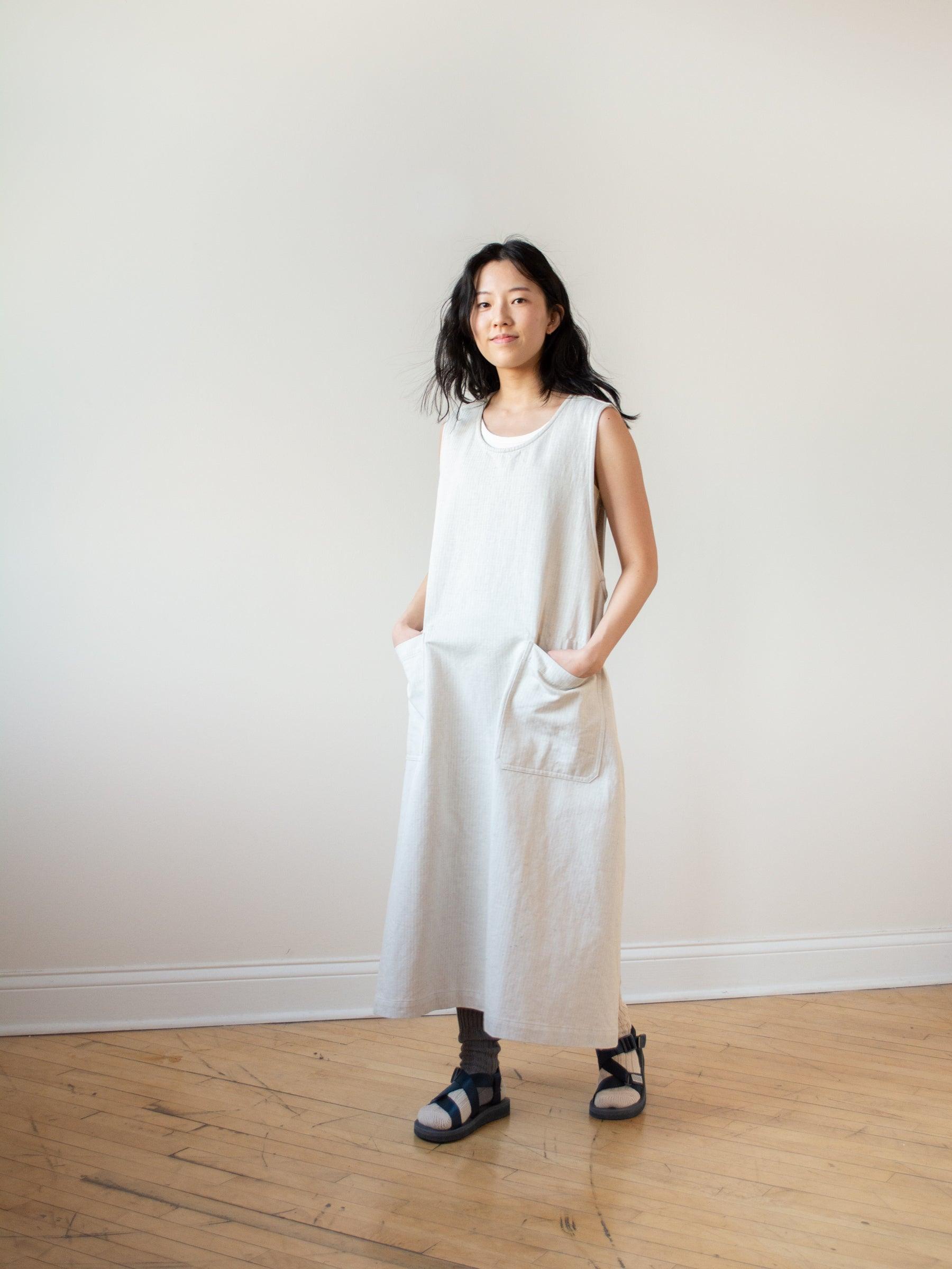 Namu Shop - ts(s) Stretch Herringbone Foldable Apron Dress - Natural