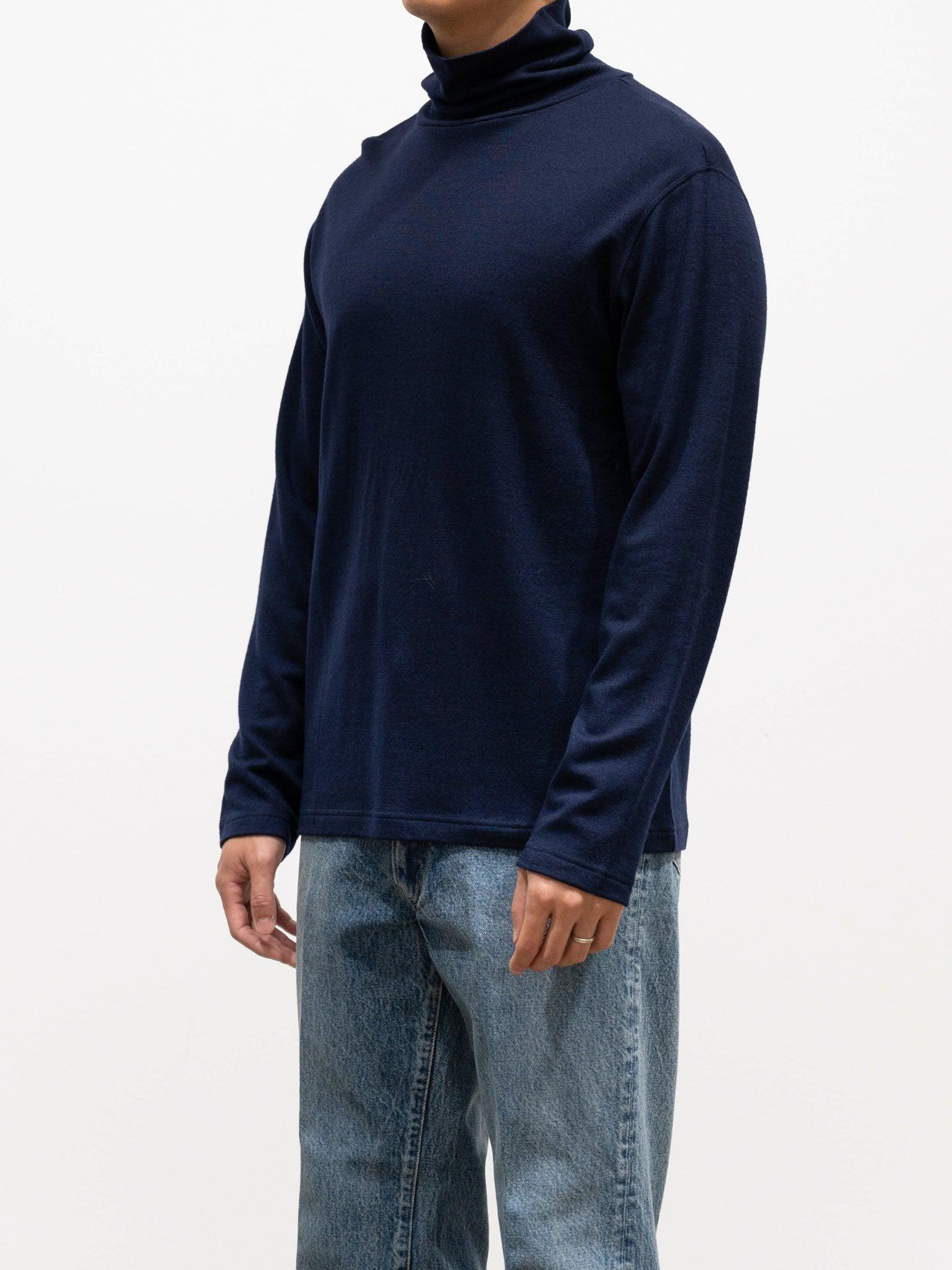 Namu Shop - ts(s) Washable Milled Wool Jersey Turtleneck Knit - Navy