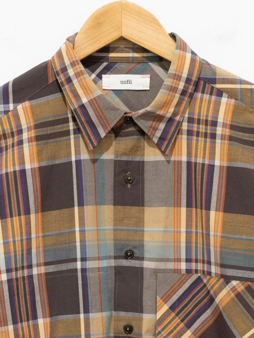 Namu Shop - Unfil Chambray Weather Cloth Overshirt - Brown Madras