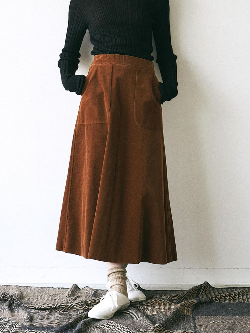 Namu Shop - Unfil Cotton Corduroy Flared Skirt - Brown